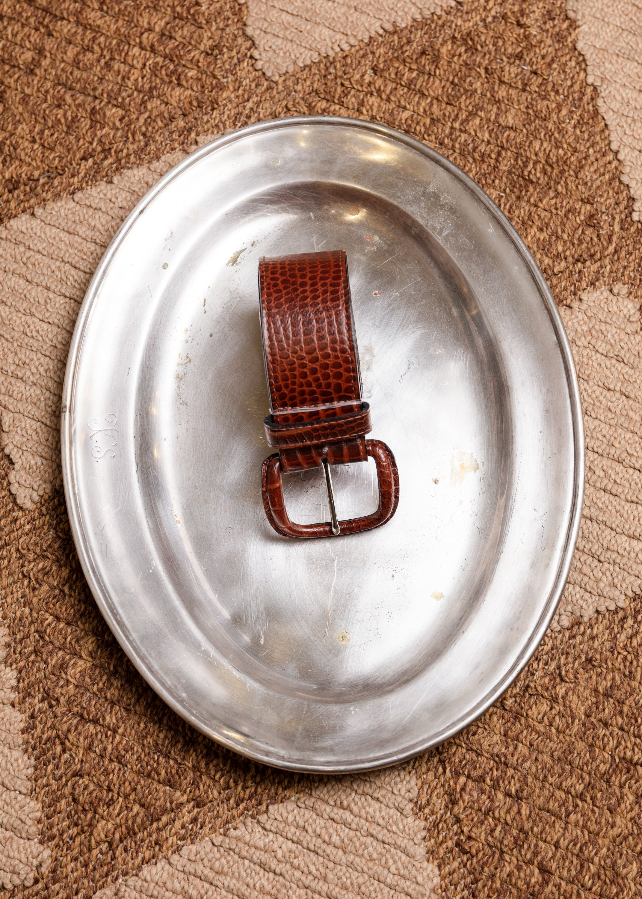 Faux Croc Leather Waist Belt - Brown