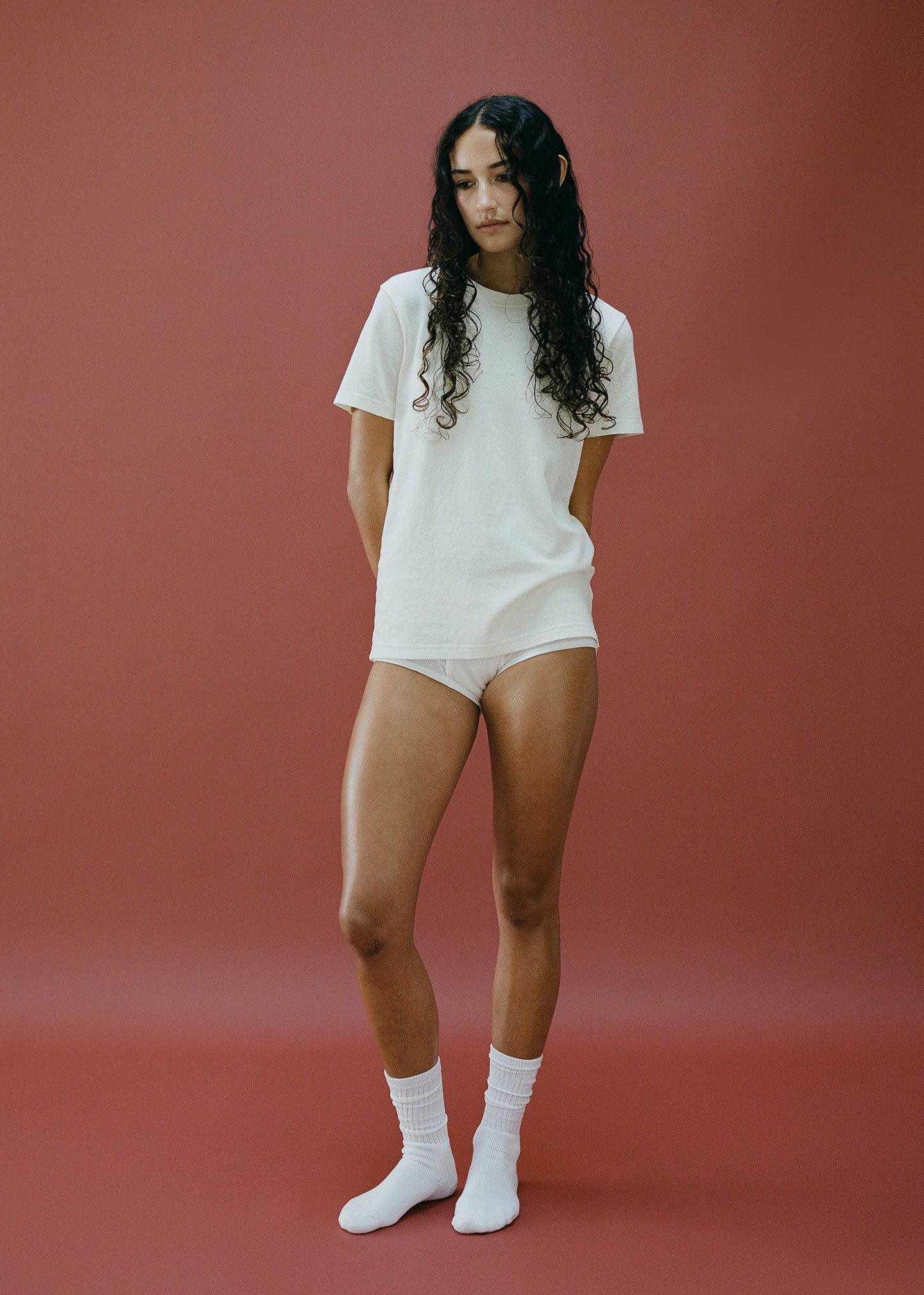 Buddy Hemp Goods Classic Tee Off White Woman Standing Front