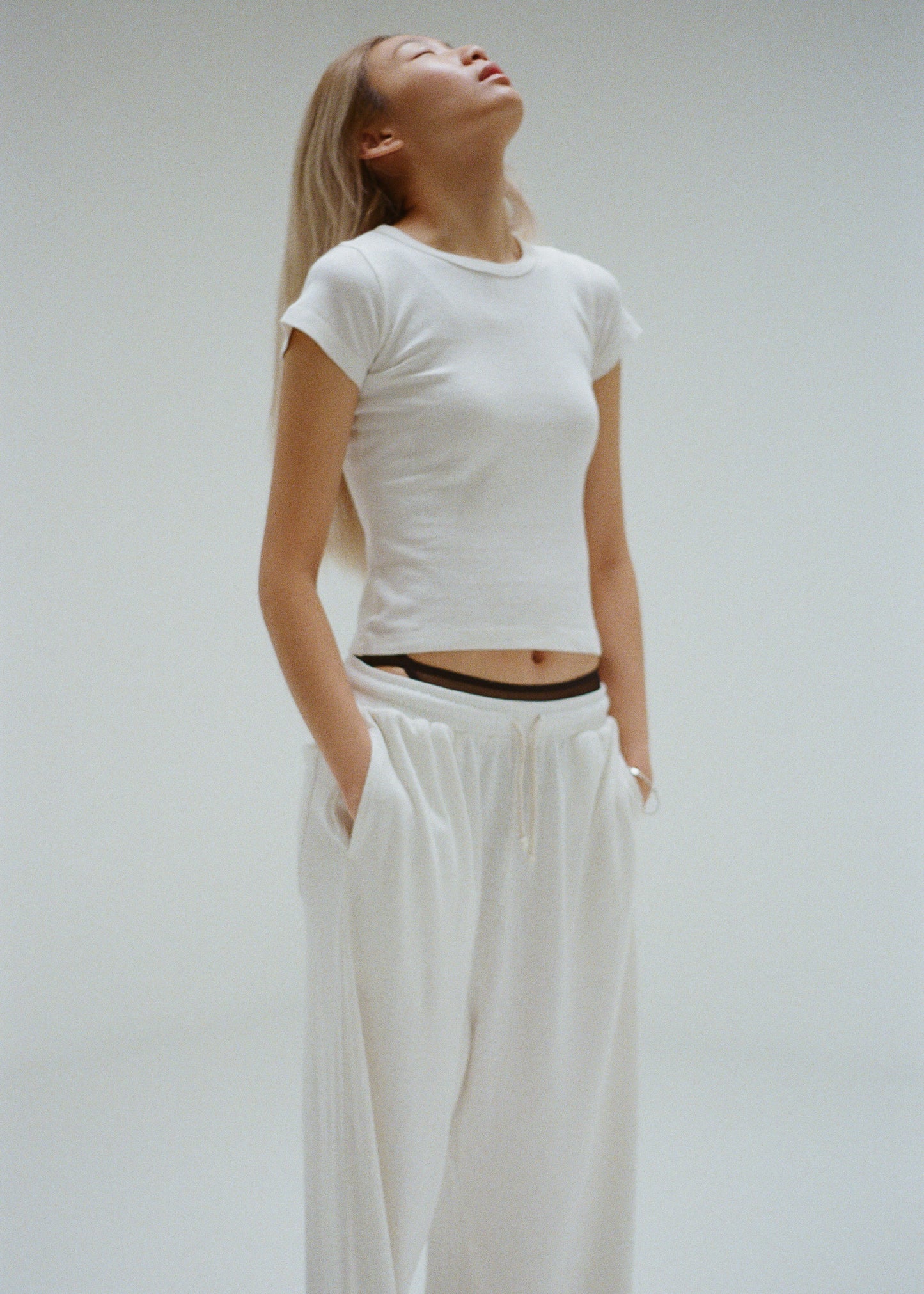 Buddy Hemp Goods Tee Pants Off White On Woman Standing Front