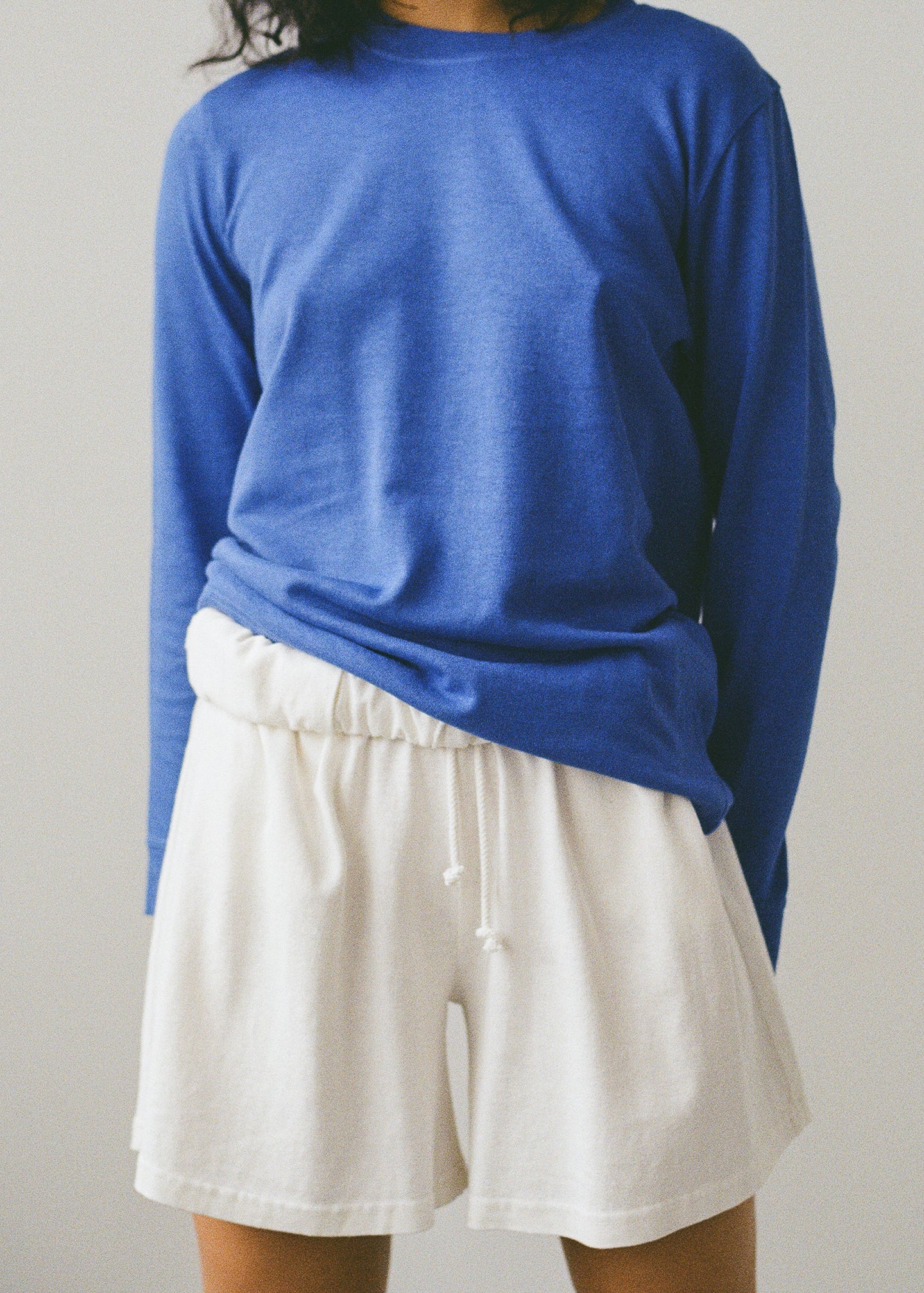 Buddy Hemp Goods Tee Shorts Off White On Woman Standing Front Close Up