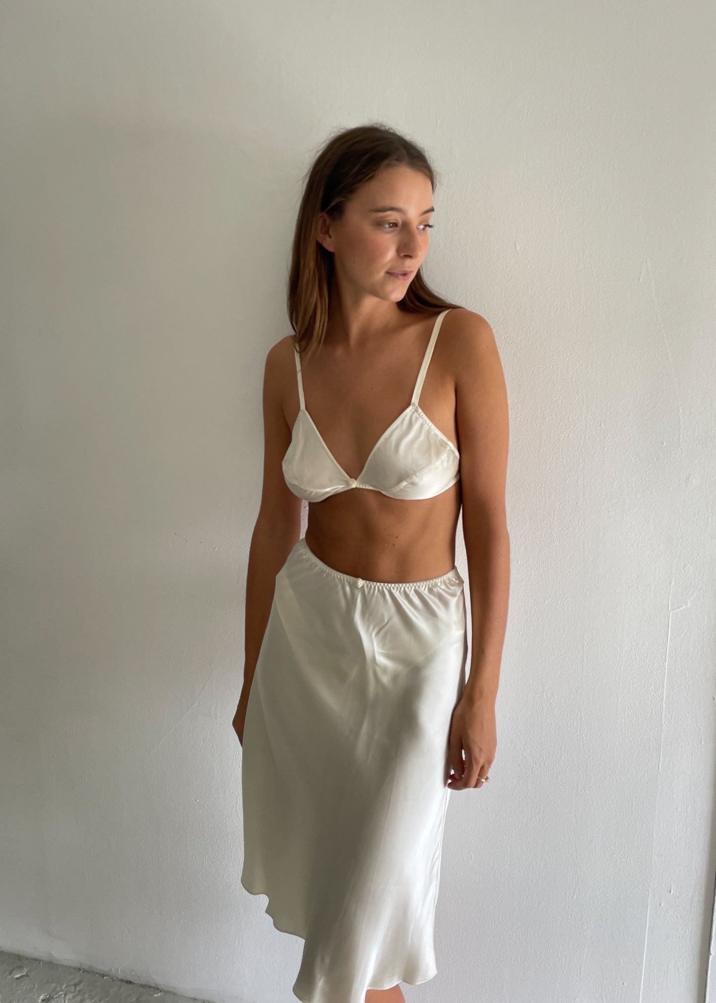 Three-Piece Vintage Silk Lingerie Set - Cream