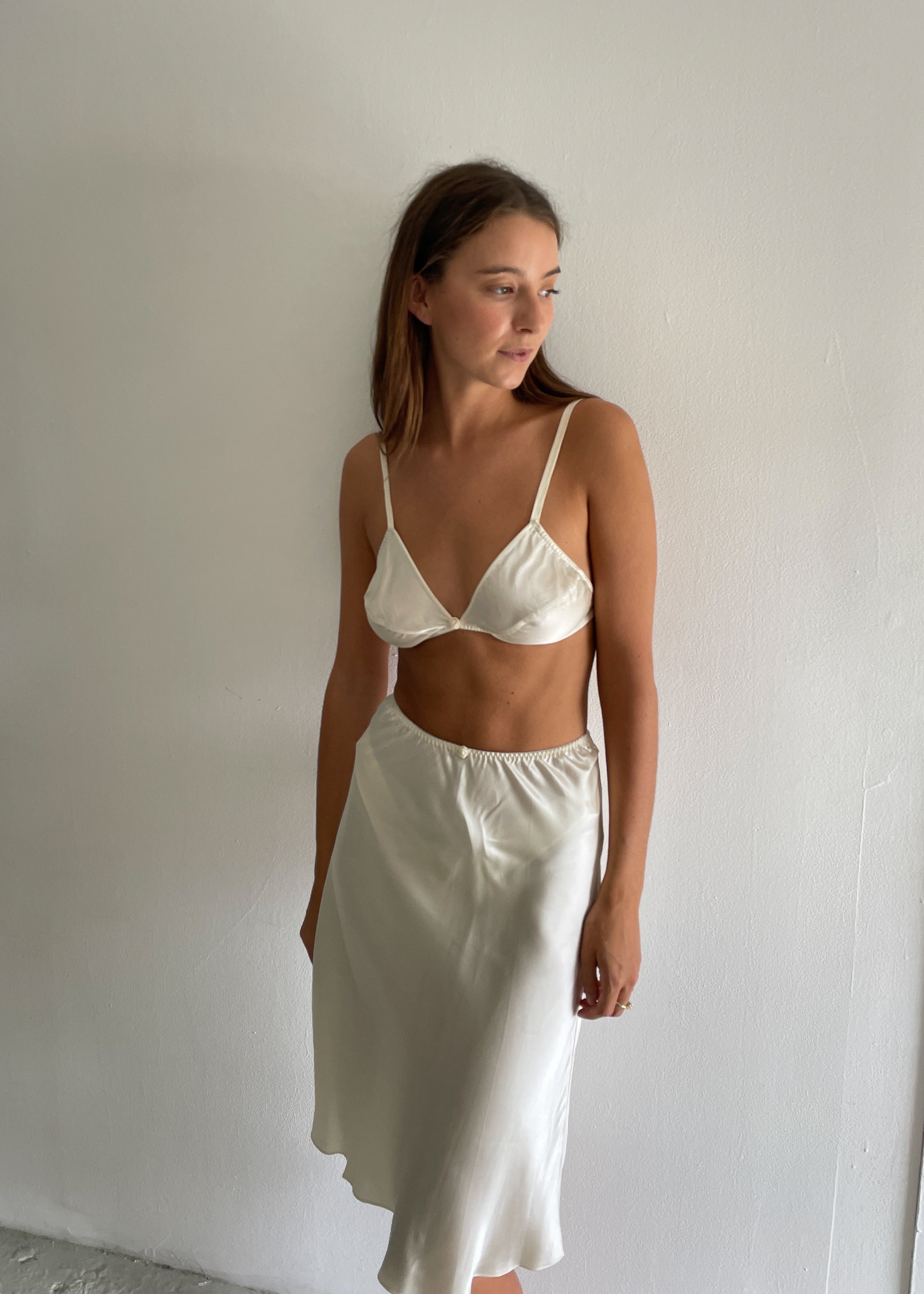 Three-Piece Vintage Silk Lingerie Set - Cream