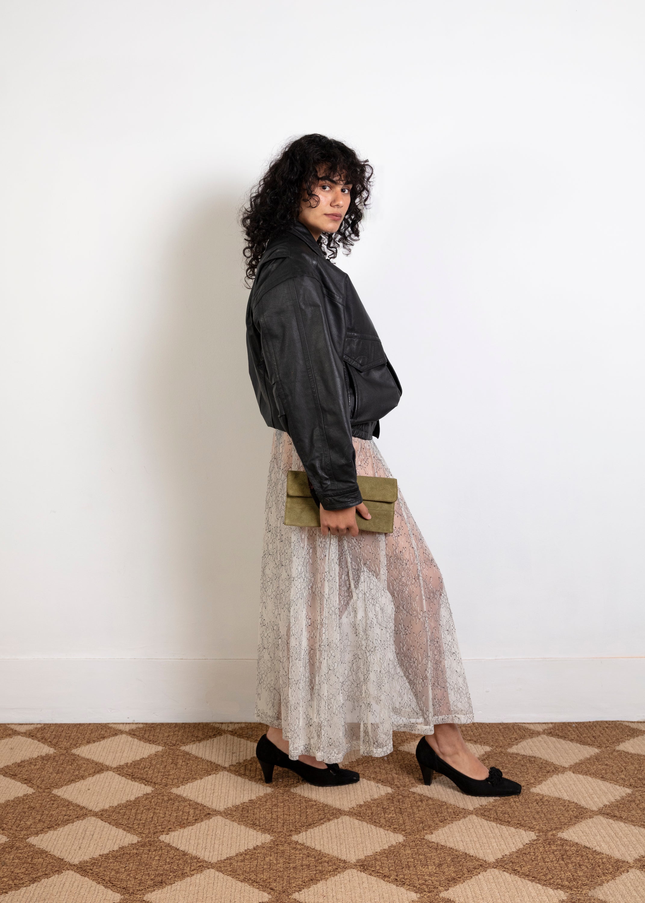 Unlabelled Sheer Lace Skirt - White/Black