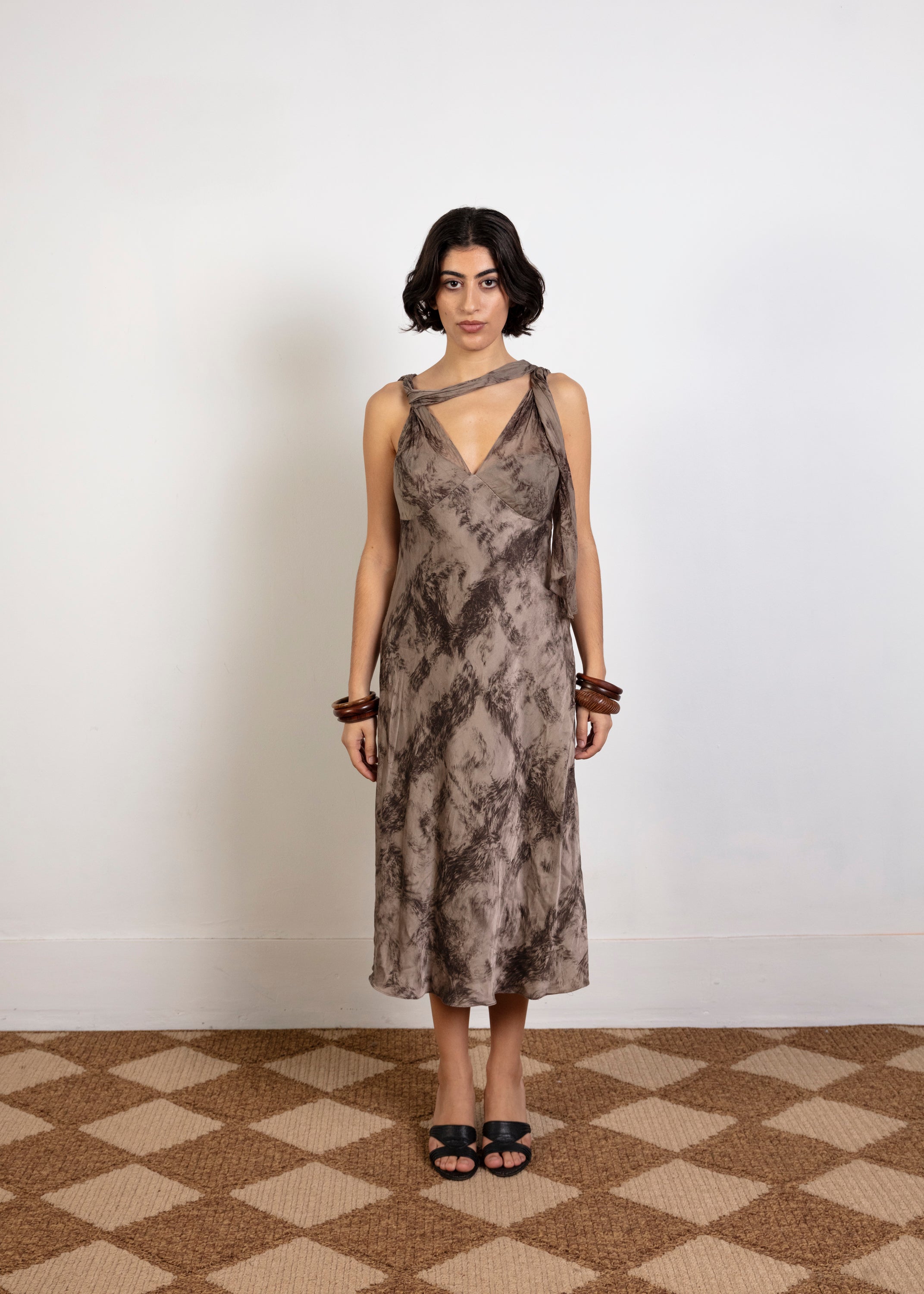 George Gross Silk Halter Dress - Brown