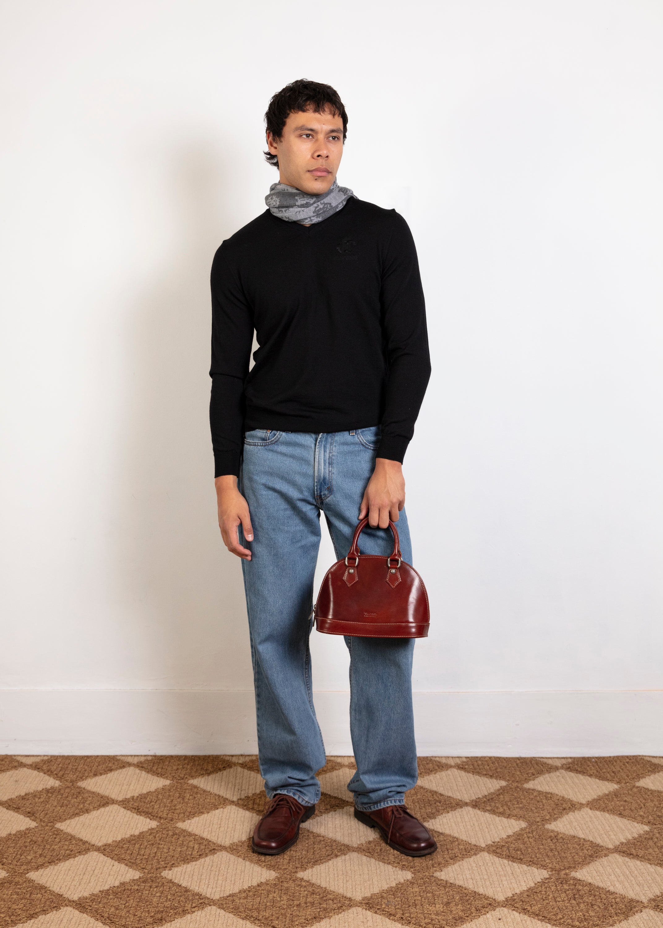 Leather Bowling Bag - Brown