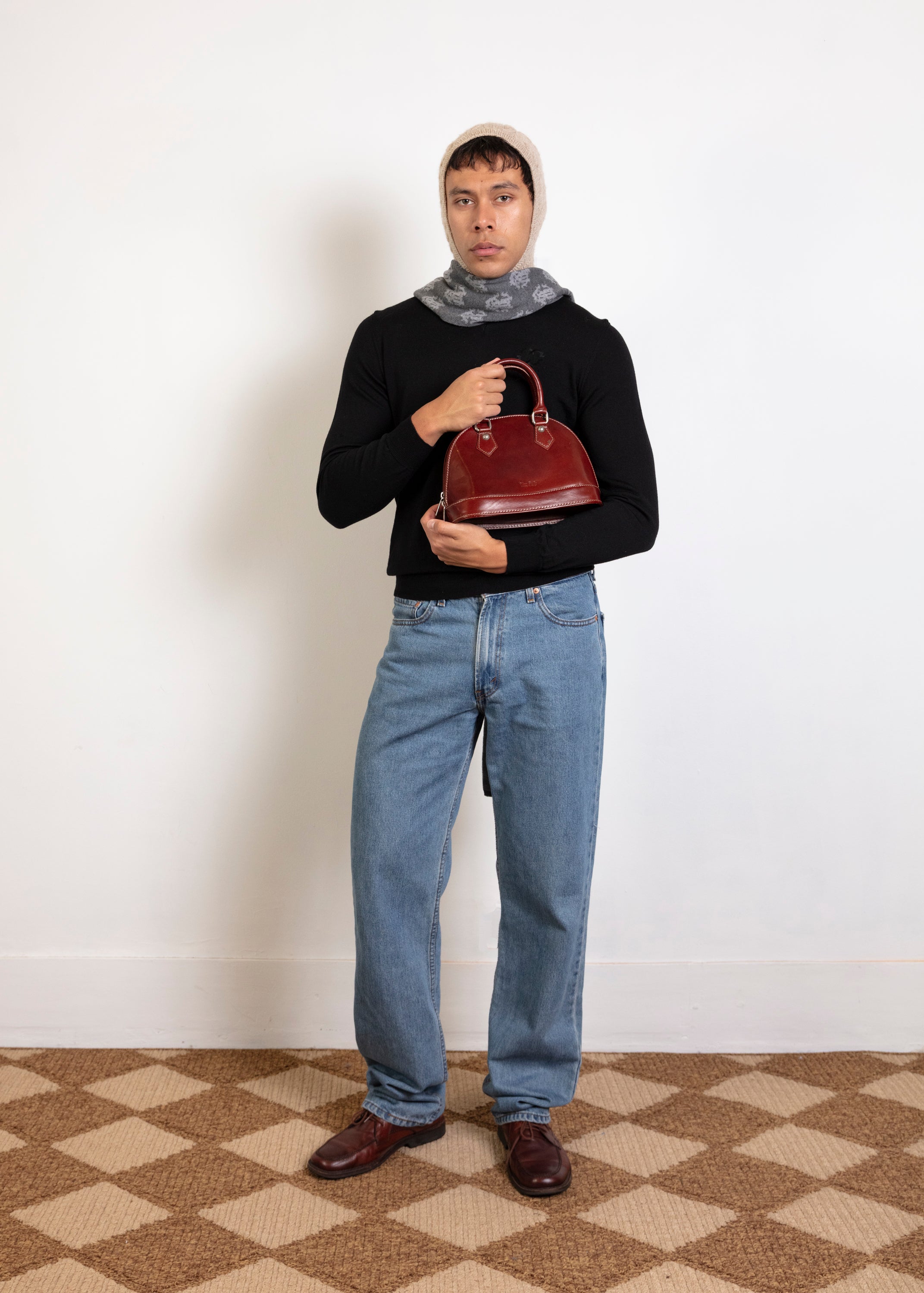 Leather Bowling Bag - Brown