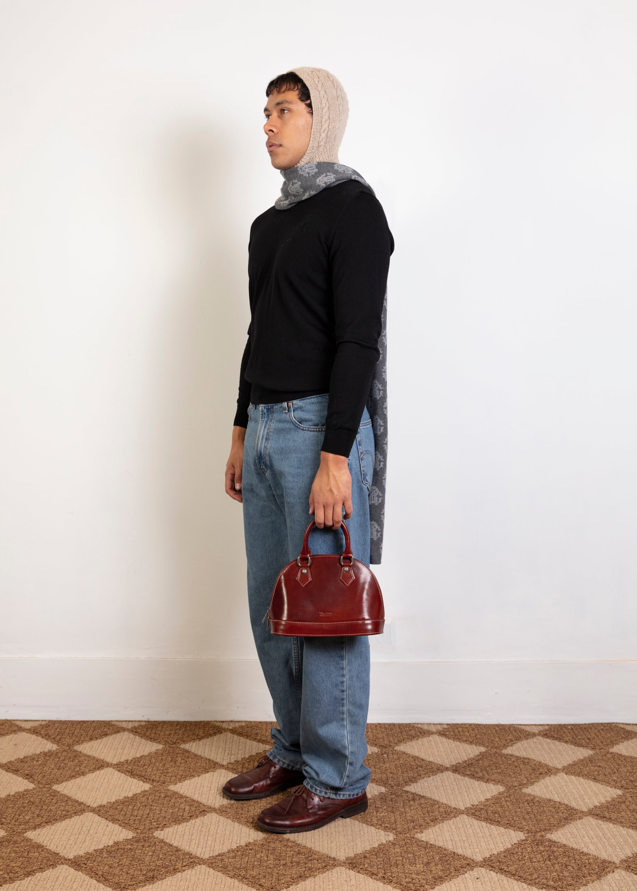 Leather Bowling Bag - Brown