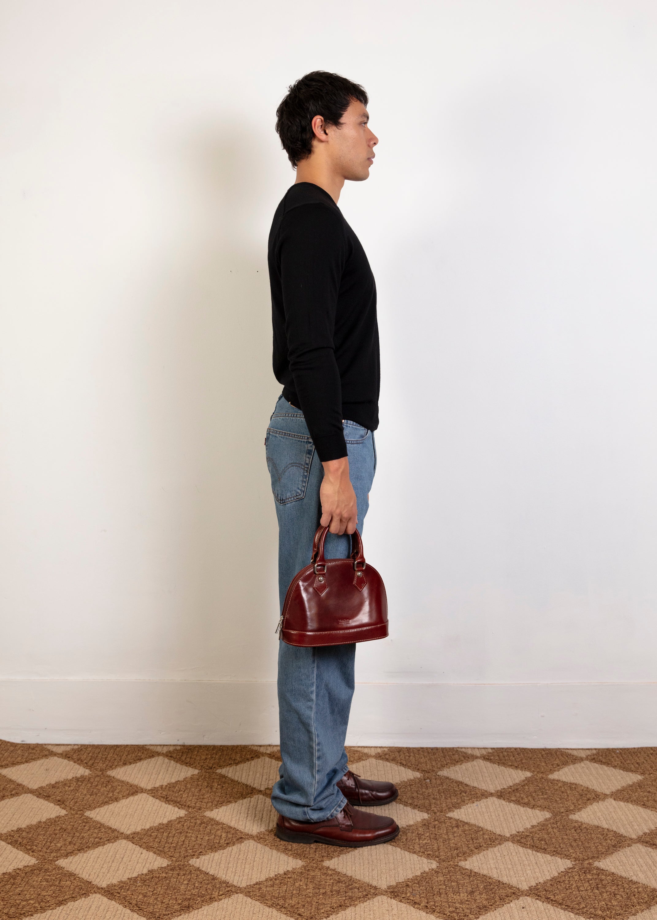 Leather Bowling Bag - Brown