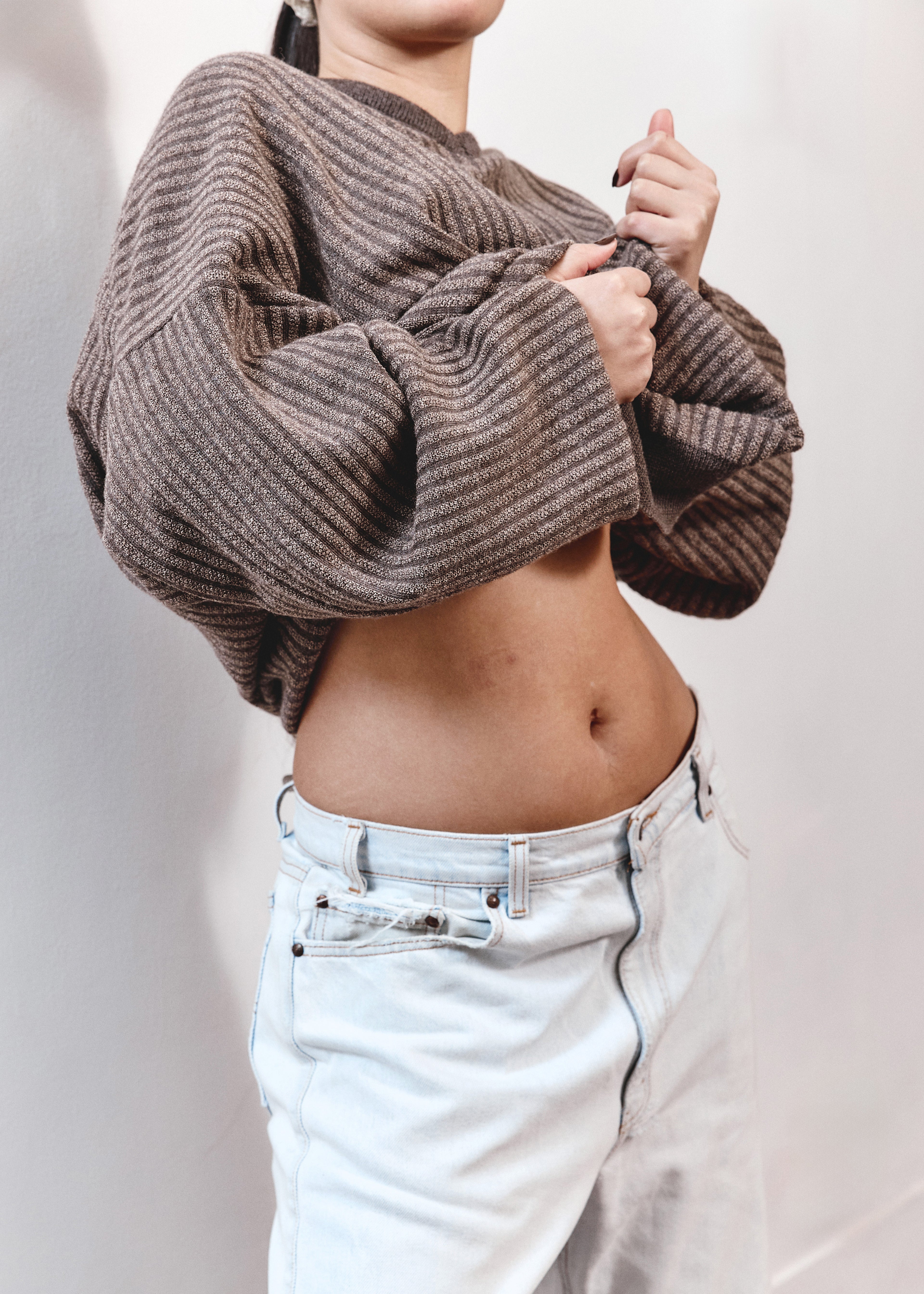 Unique V Neck Knit - Brown Stripe