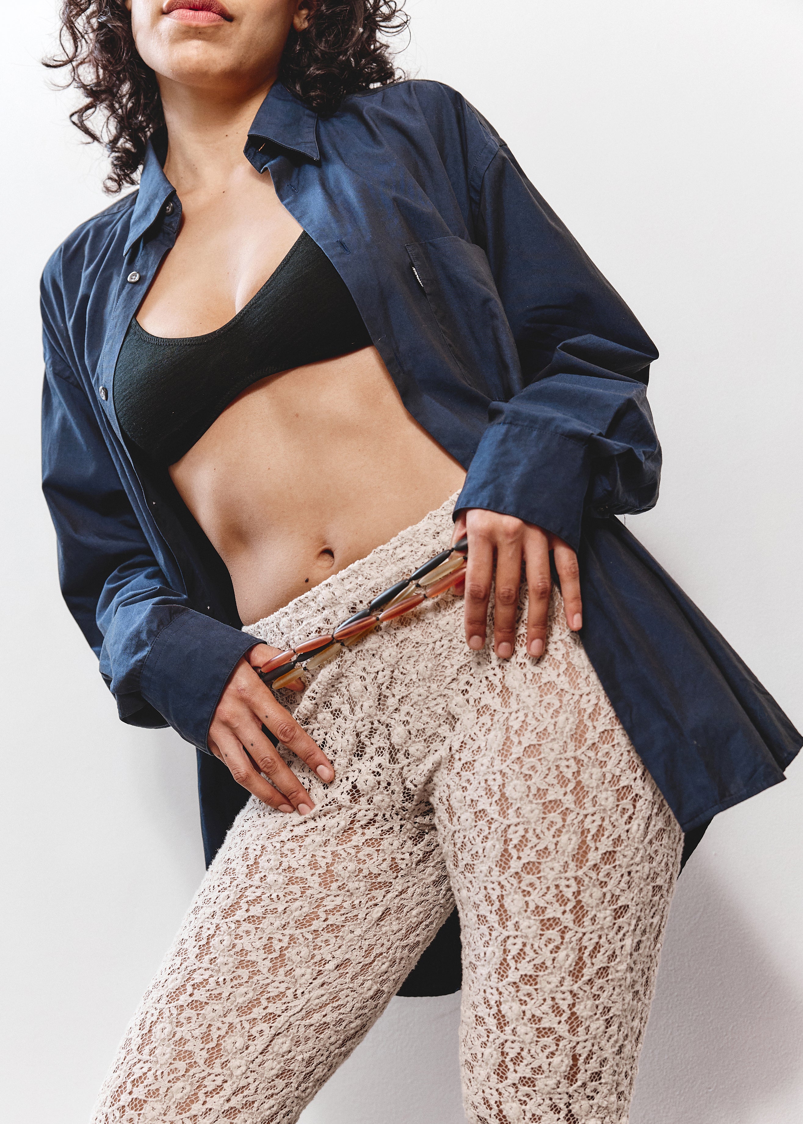 3 String Beaded Belt - Orange, Yellow, Grey