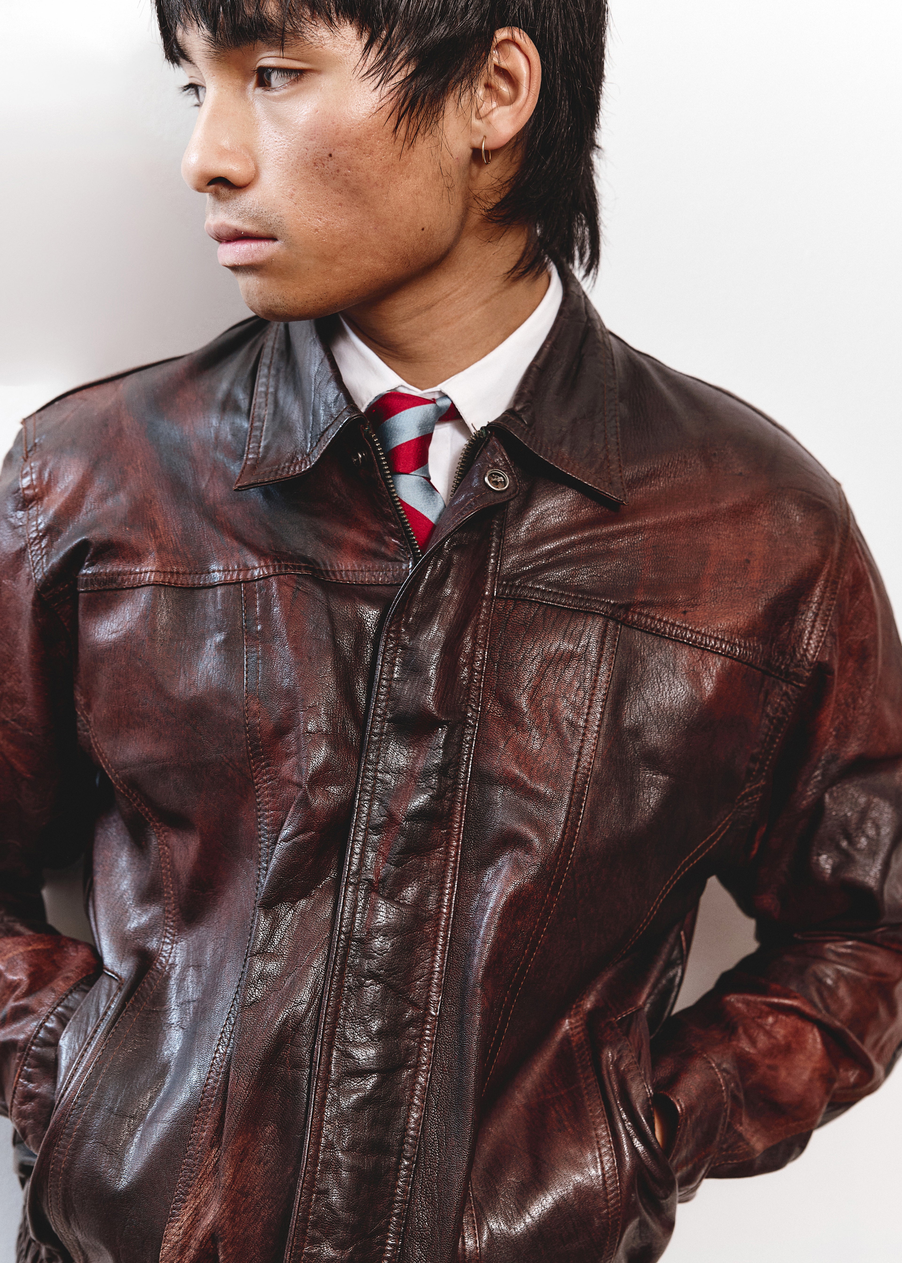 Winter Leather Jacket - Red/Brown