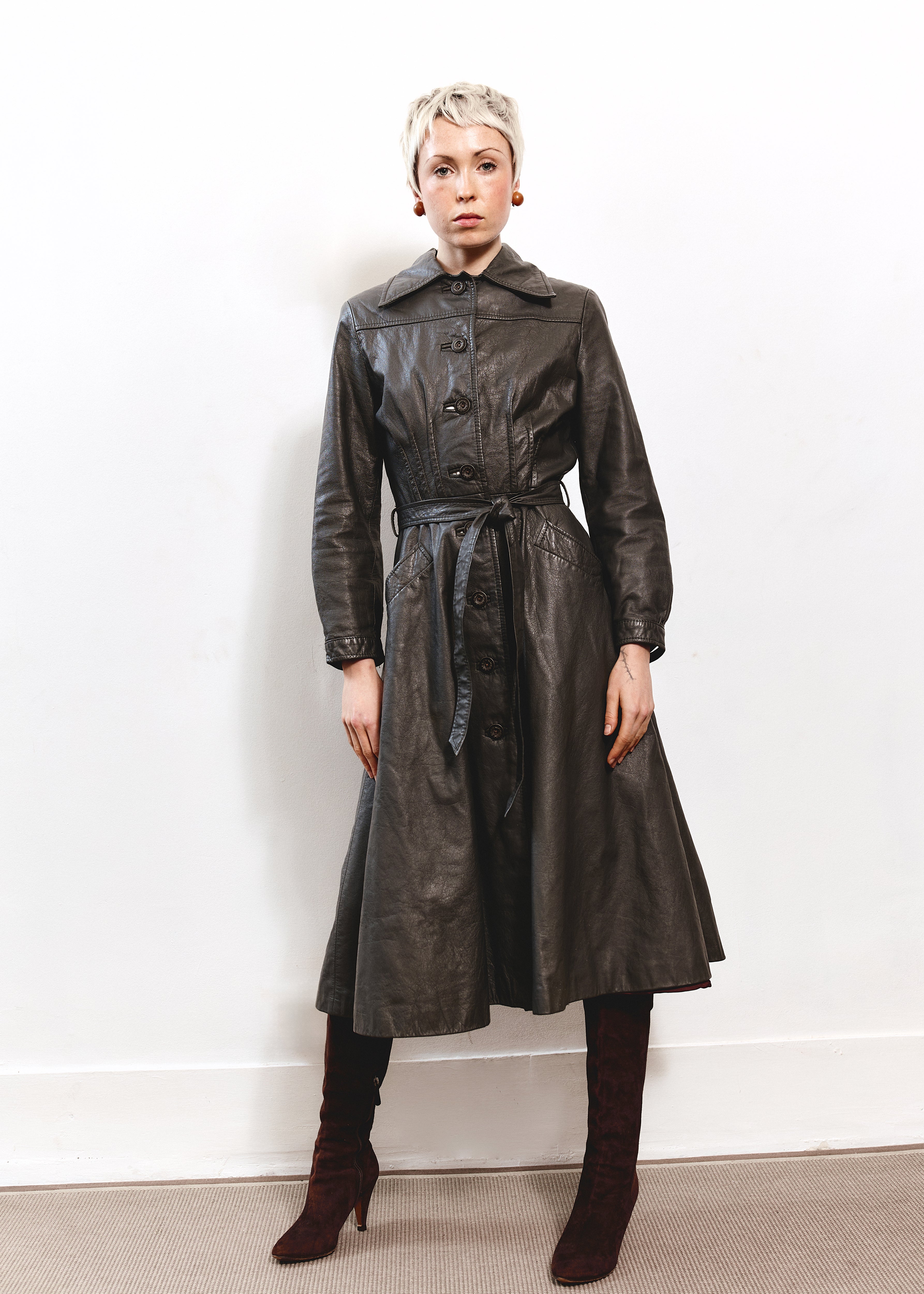 Radman Leather Trench Coat - Dark Green