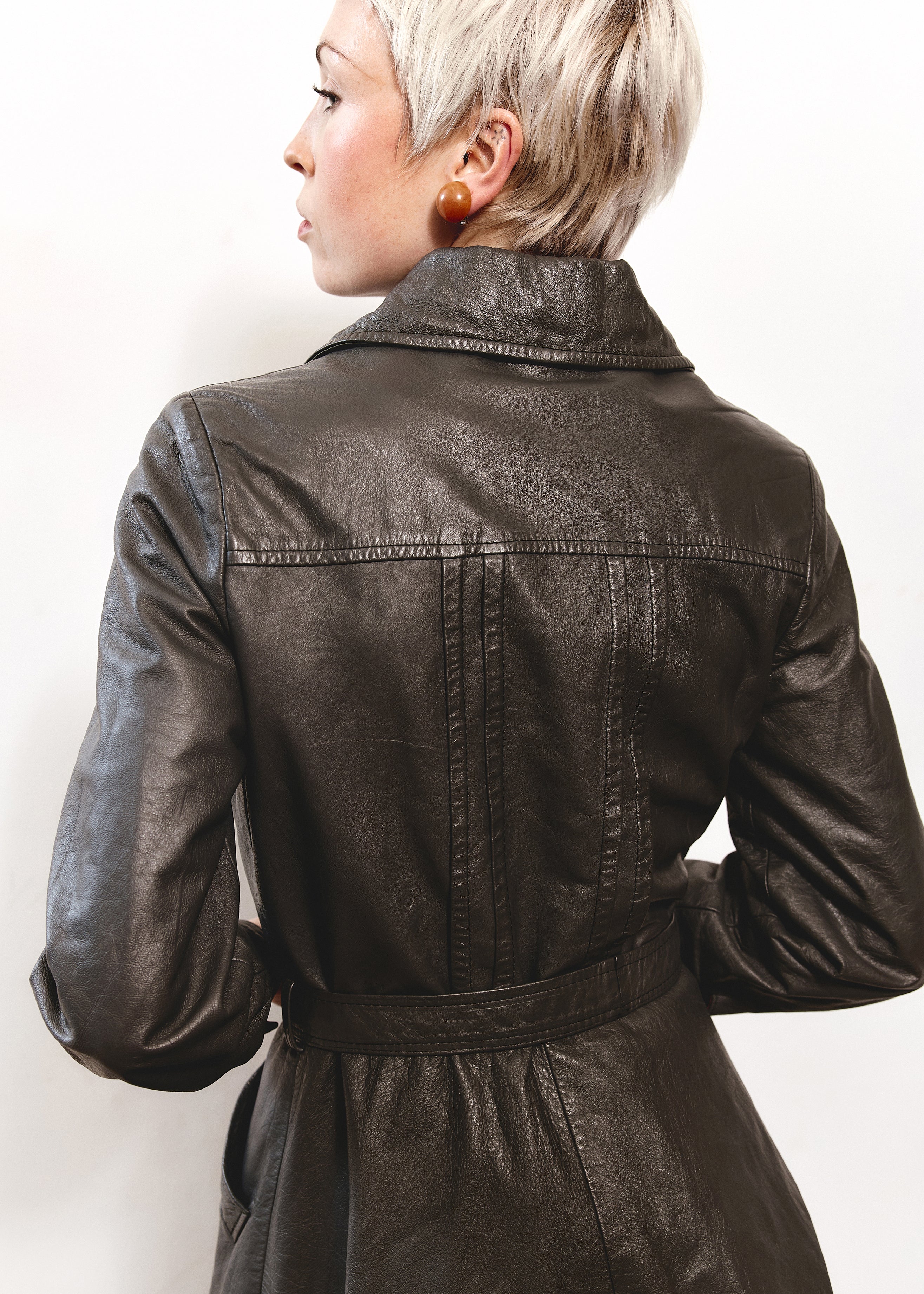 Radman Leather Trench Coat - Dark Green