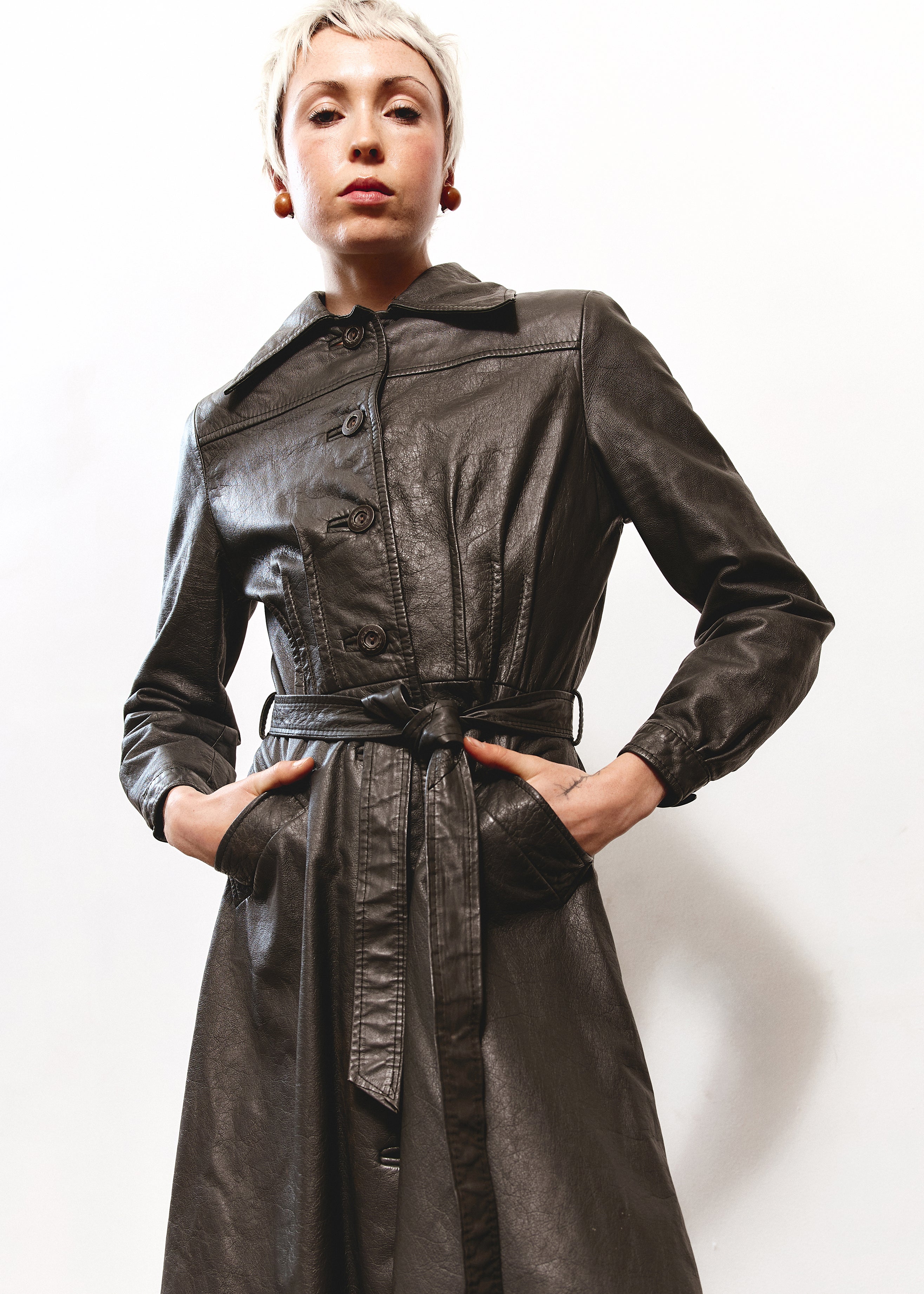 Radman Leather Trench Coat - Dark Green