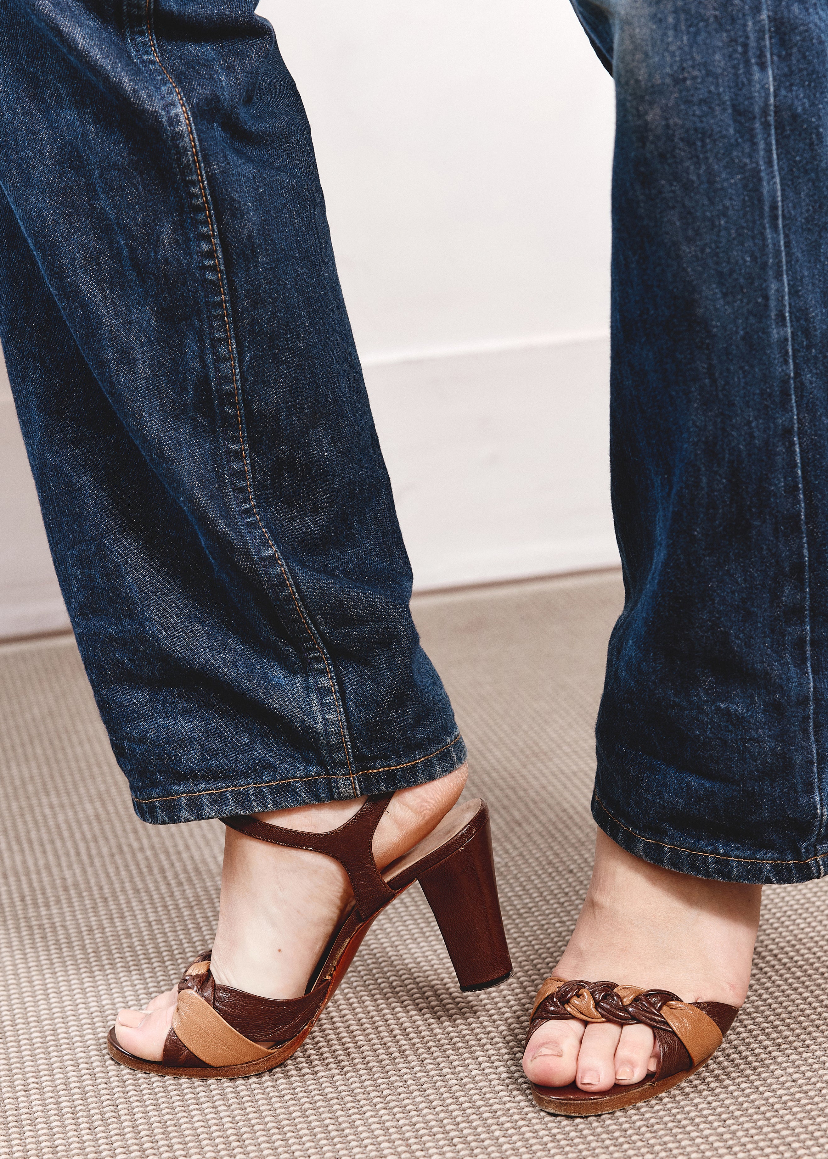 Omega Braided Heeled Sandals - Two Tone Brown