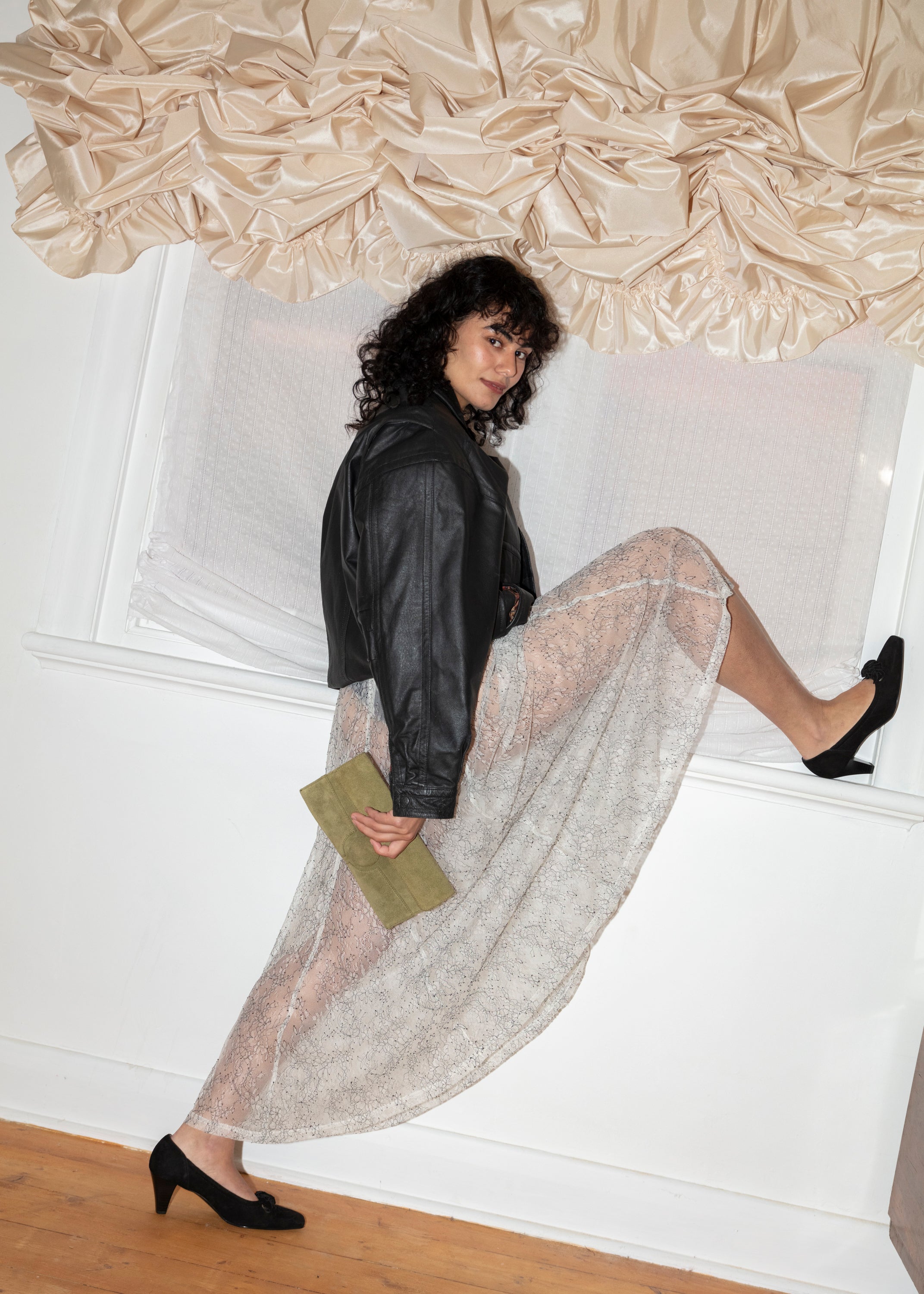 Unlabelled Sheer Lace Skirt - White/Black