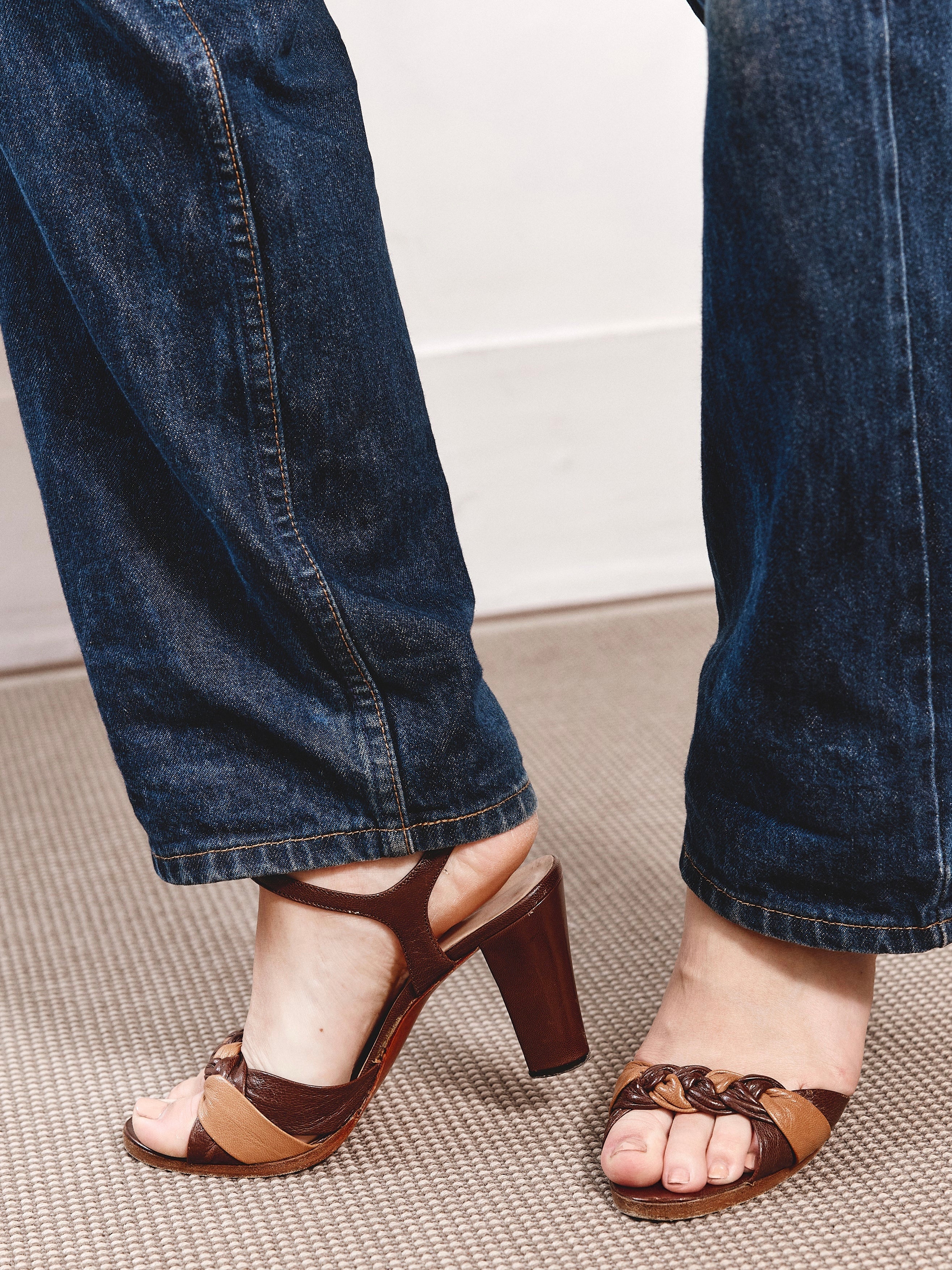 Omega Braided Heeled Sandals - Two Tone Brown