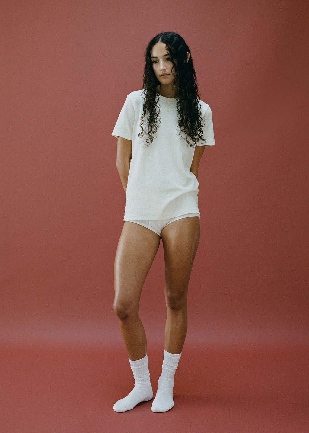 Buddy Hemp Goods Classic Tee Off White On Woman Front