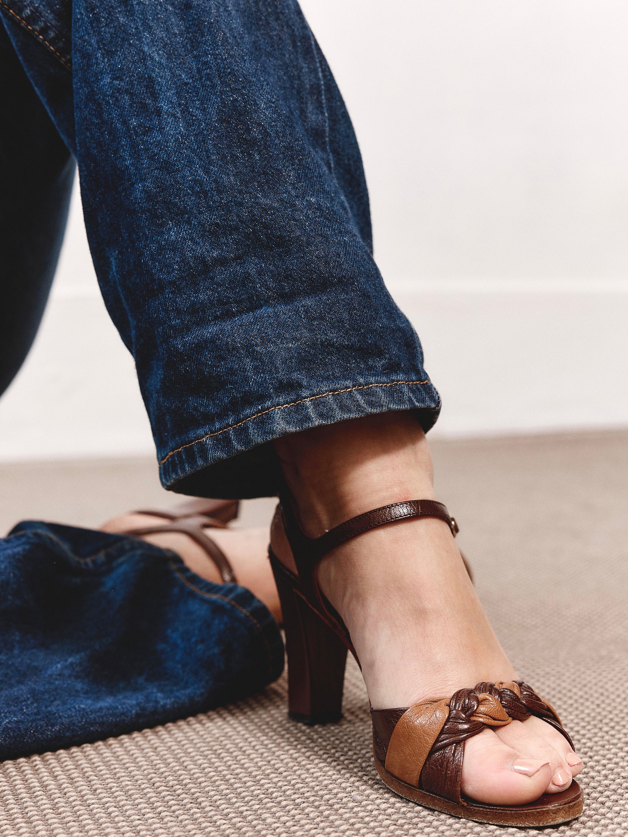 Omega Braided Heeled Sandals - Two Tone Brown