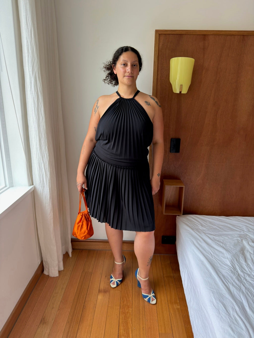 Caractère Pleated Drop Waist Dress - Black