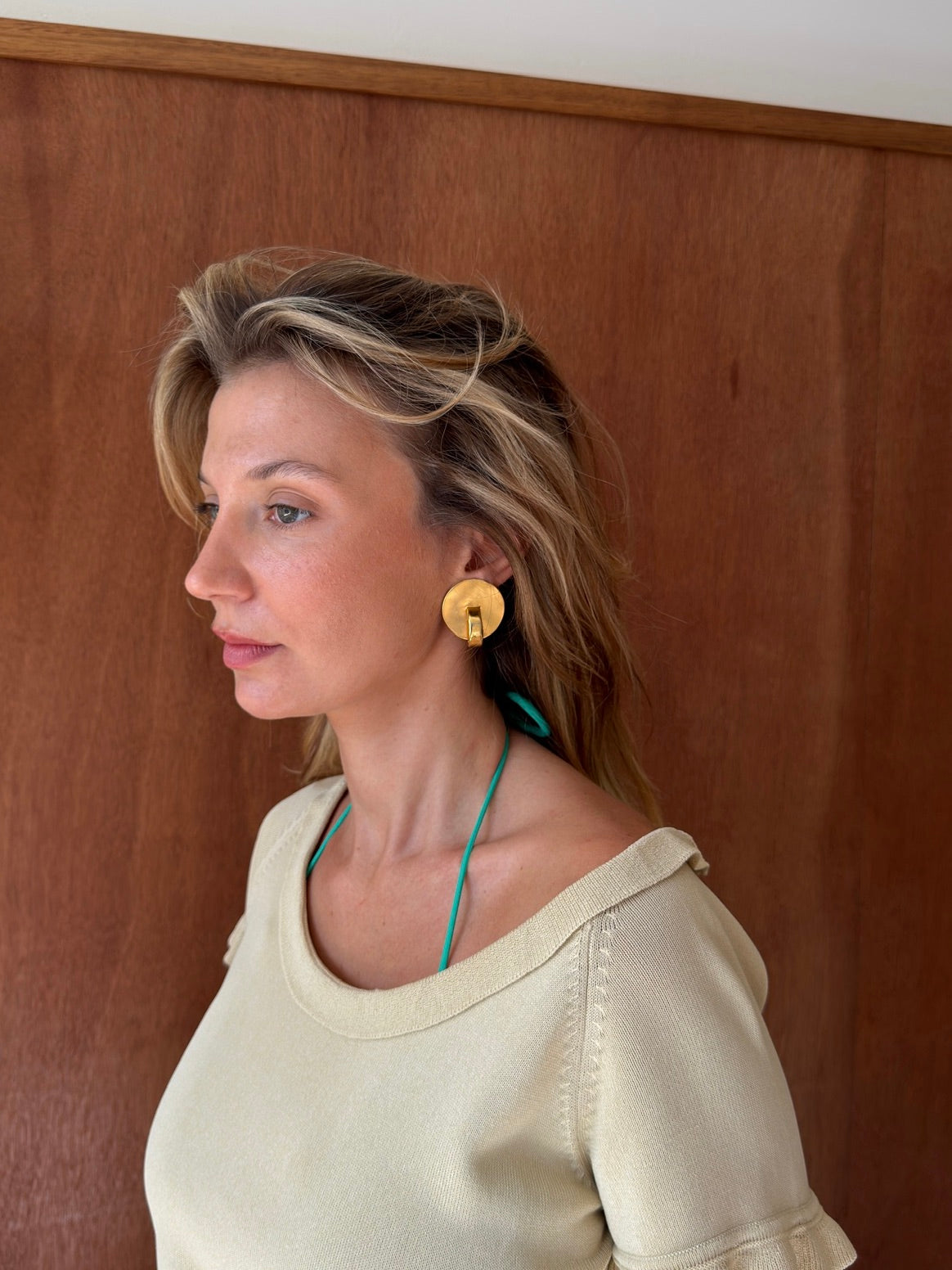 Matte and Shiny Circle Clip Ons - Gold