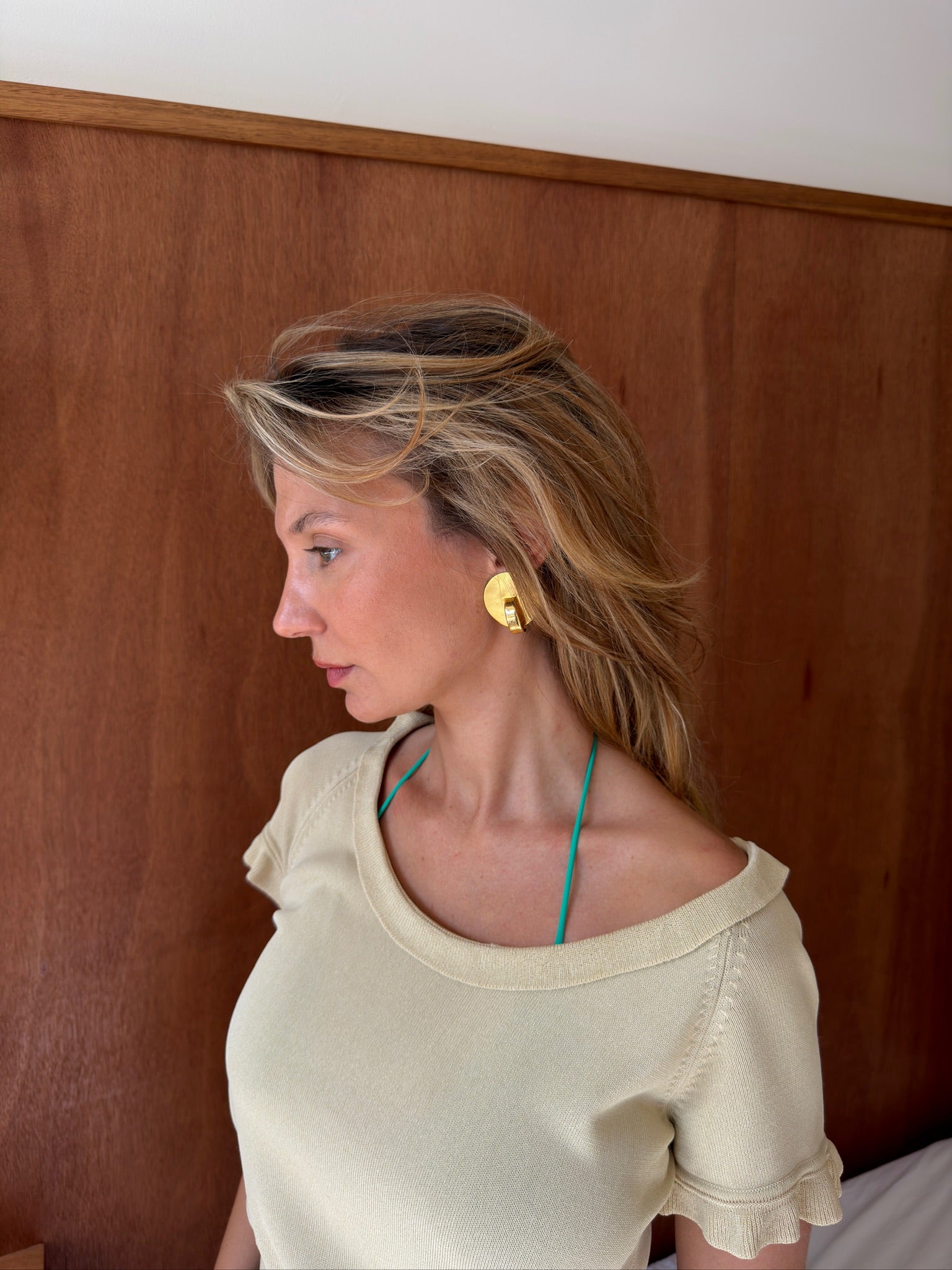 Matte and Shiny Circle Clip Ons - Gold