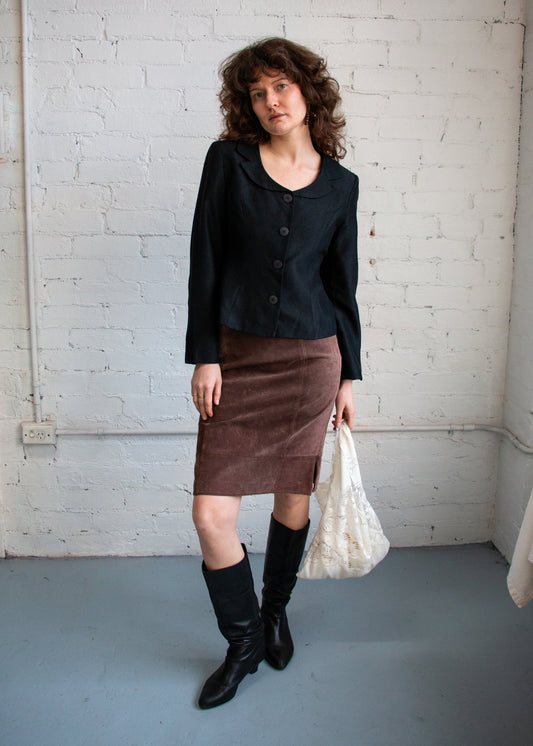 Katharine Ross Real Suede Leather Skirt - Brown