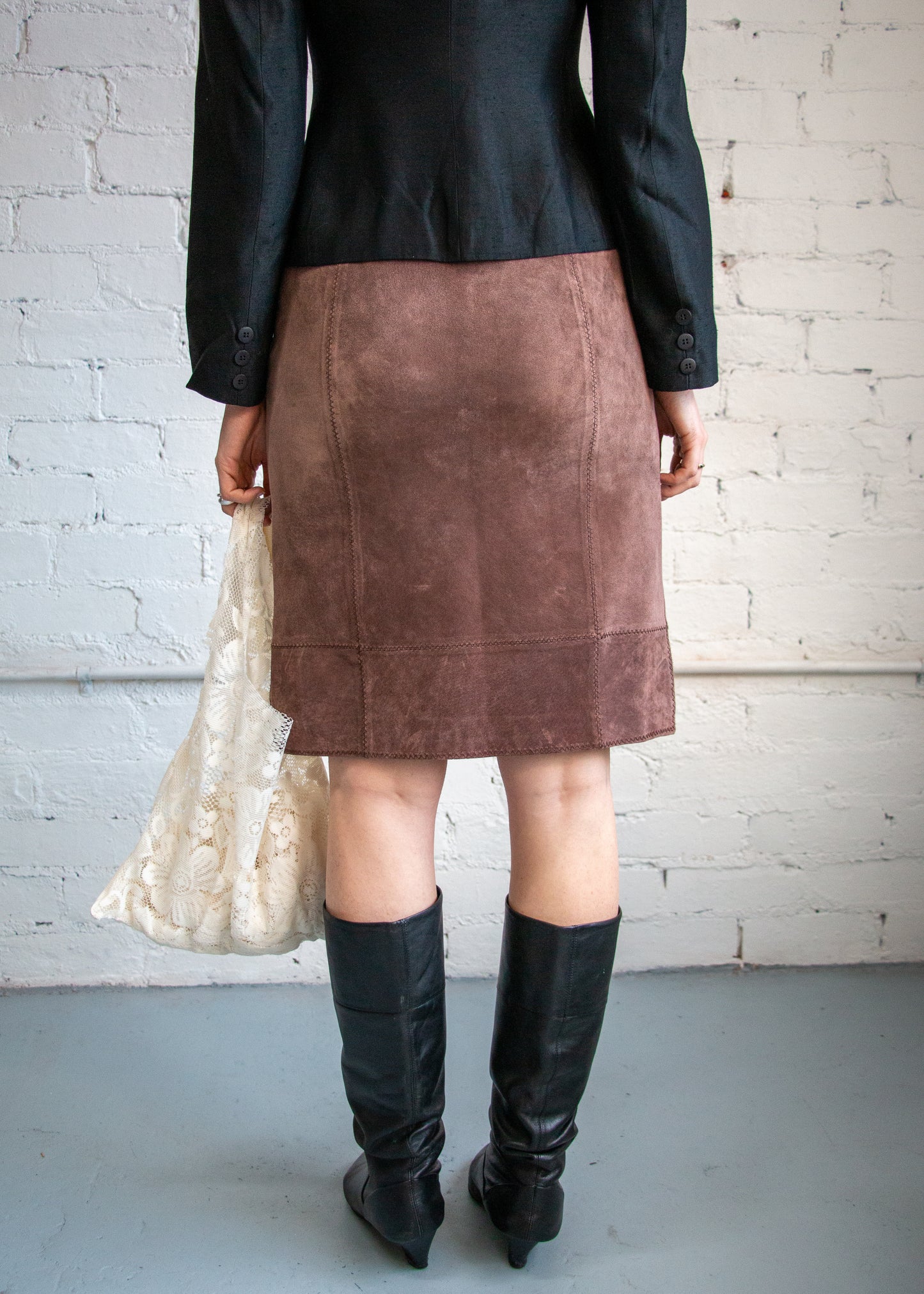 Katharine Ross Real Suede Leather Skirt - Brown