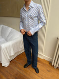 Etro Angled Stripe Button Down - White/Blue