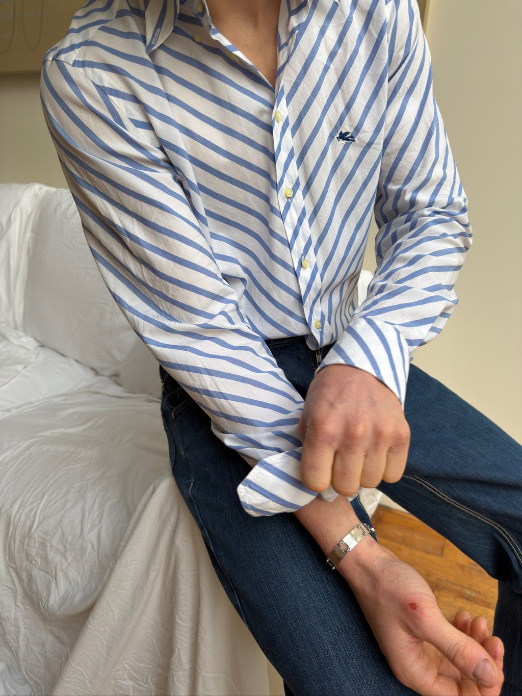 Etro Angled Stripe Button Down - White/Blue