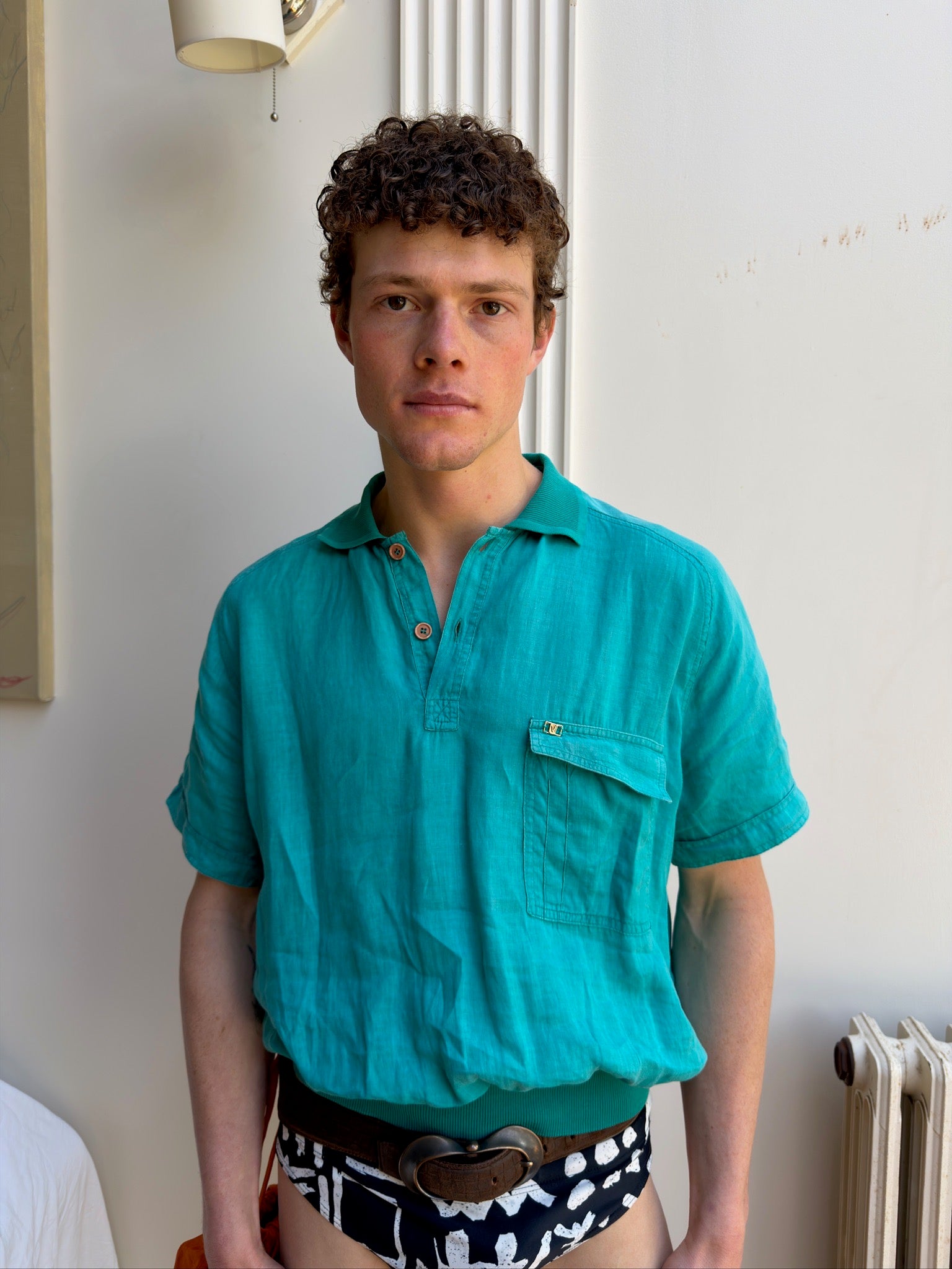 Embossed Belt with Long Buckle - Brown