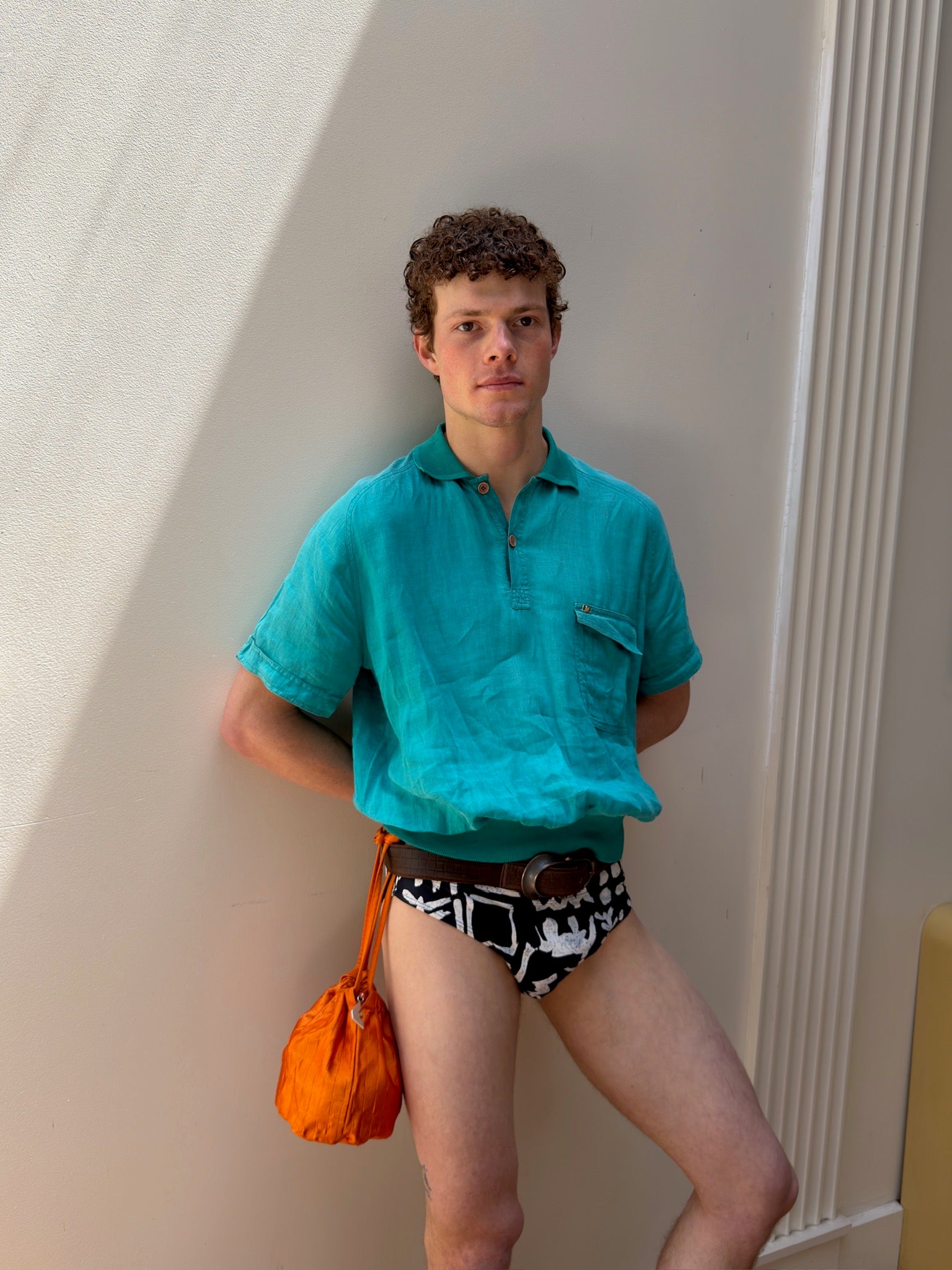 Embossed Belt with Long Buckle - Brown