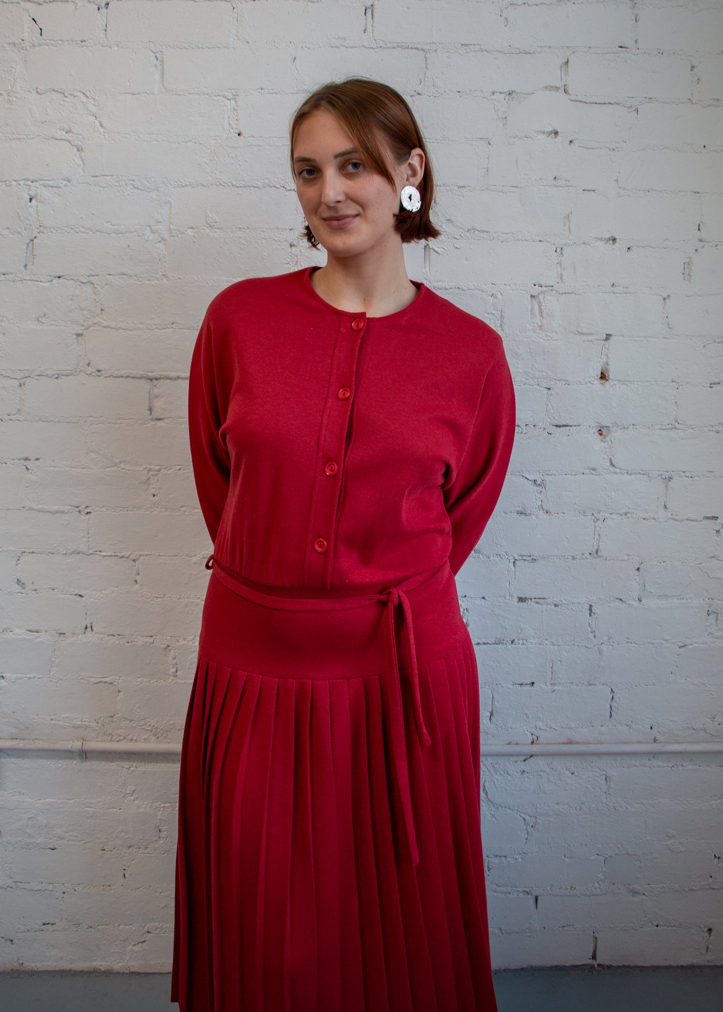 80's Fenner Drop Waist Dress - Red