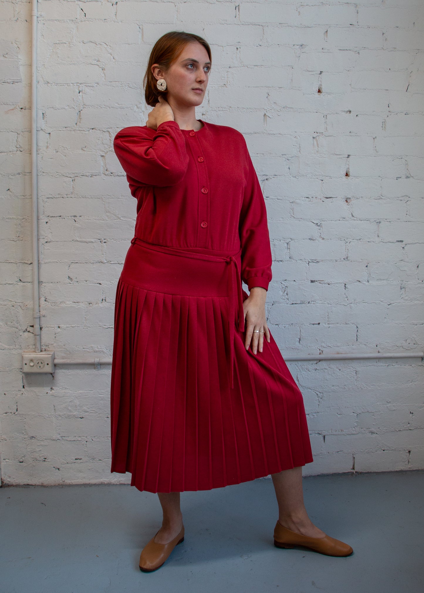 80's Fenner Drop Waist Dress - Red