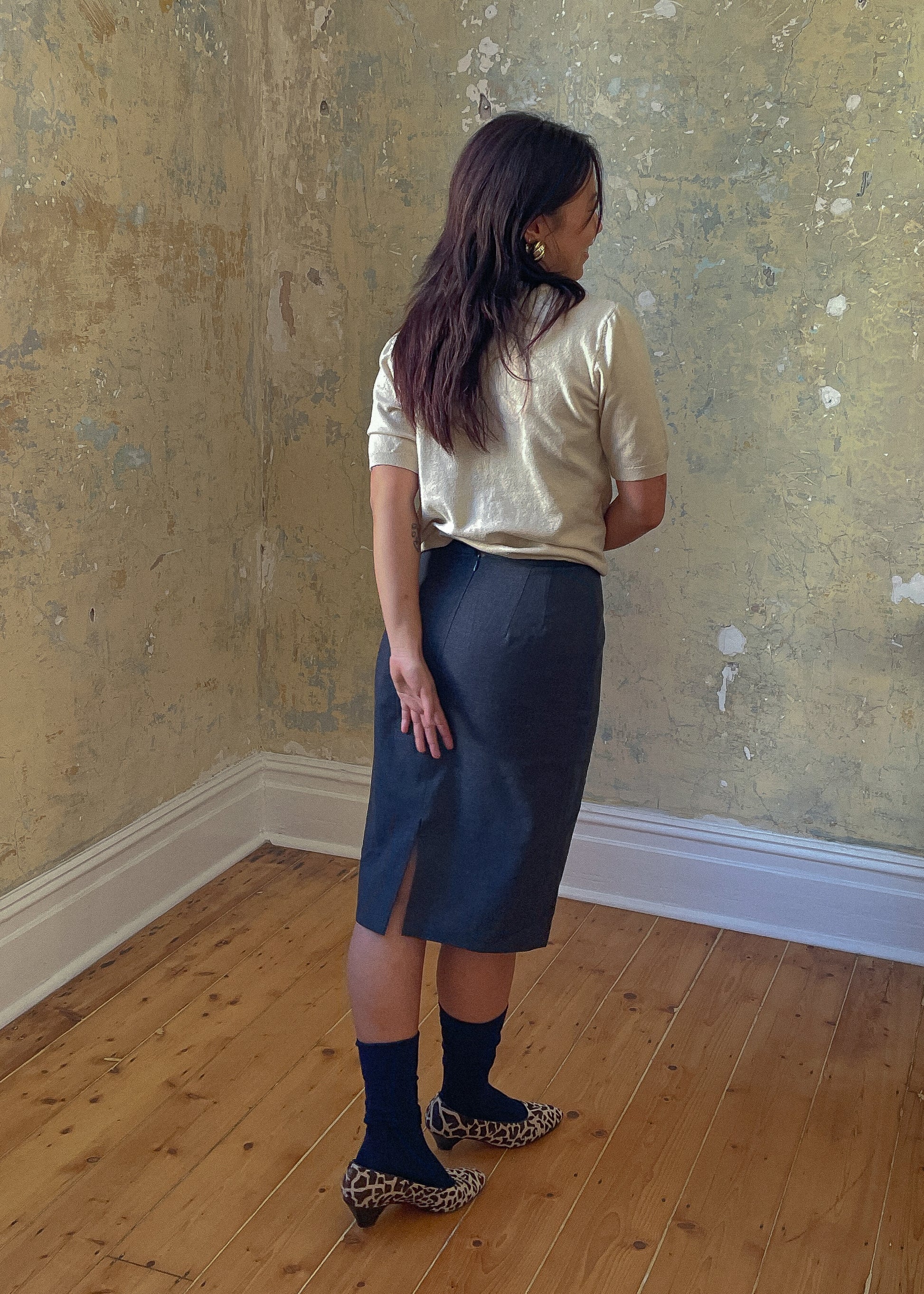 Vintage wool pencil skirt.  Back.