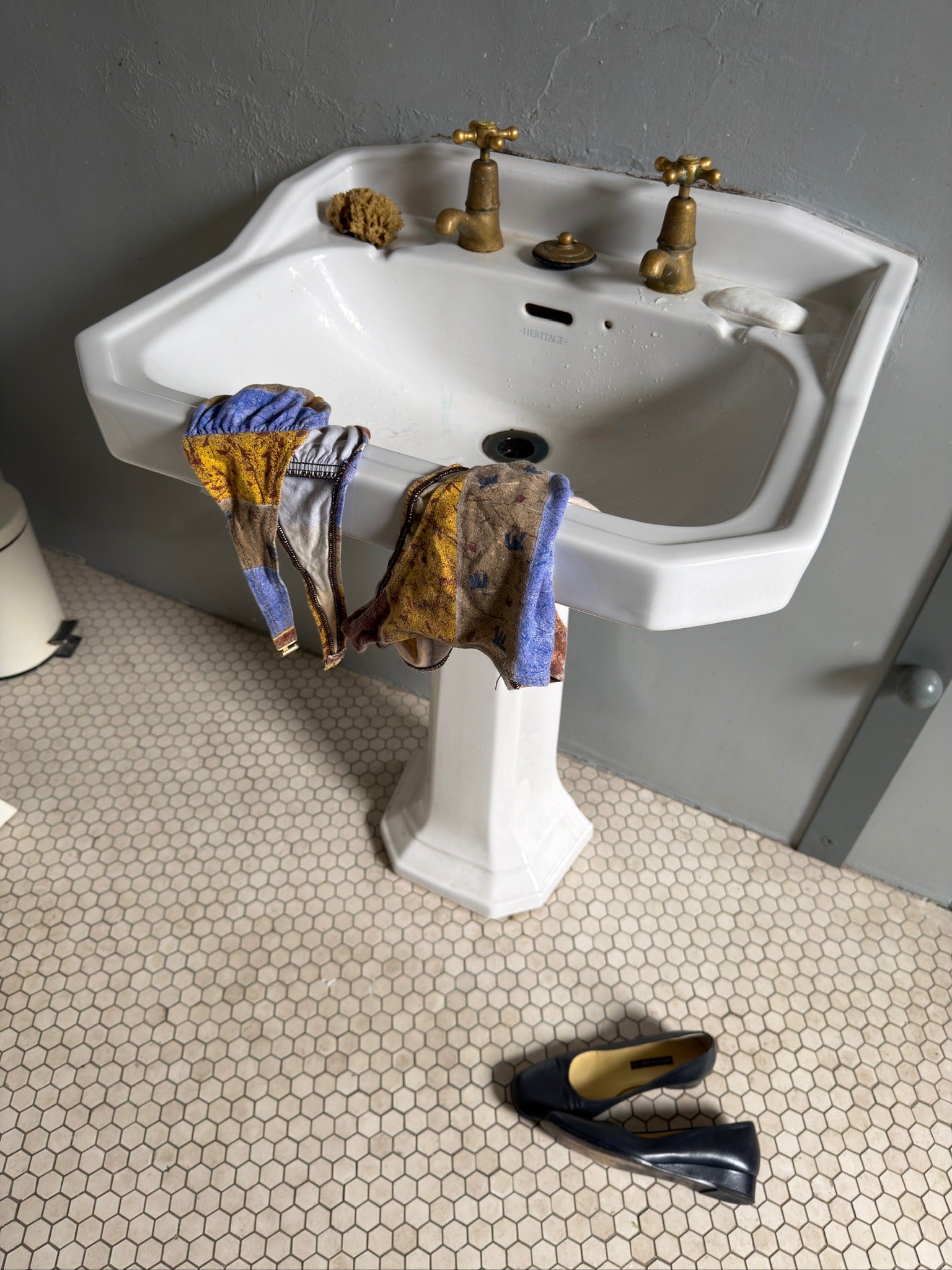 Vintage Striped/Graphic Bikini - Blue/Brown/Yellow