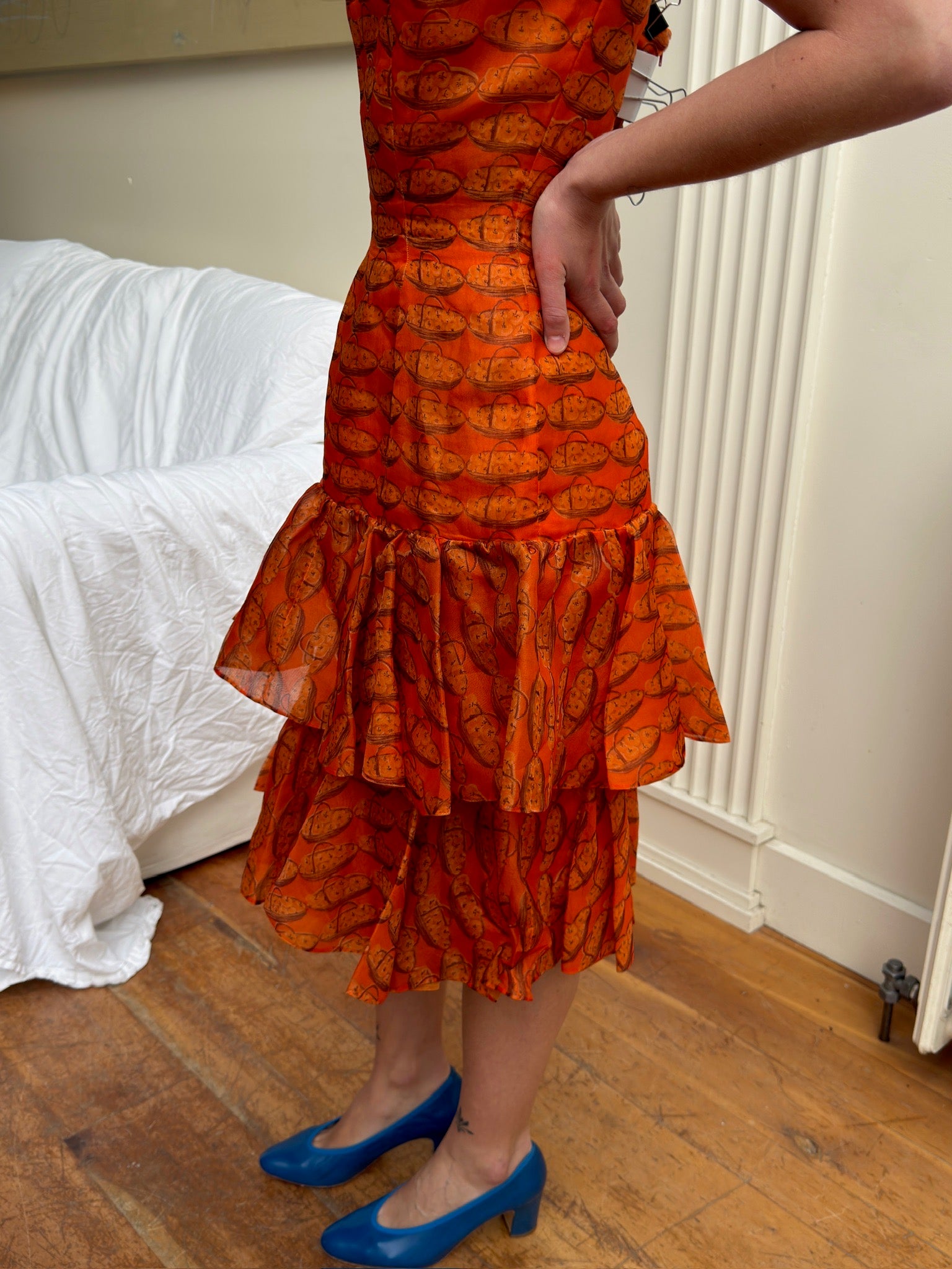 Fruit Basket Ruffle Dress - Orange