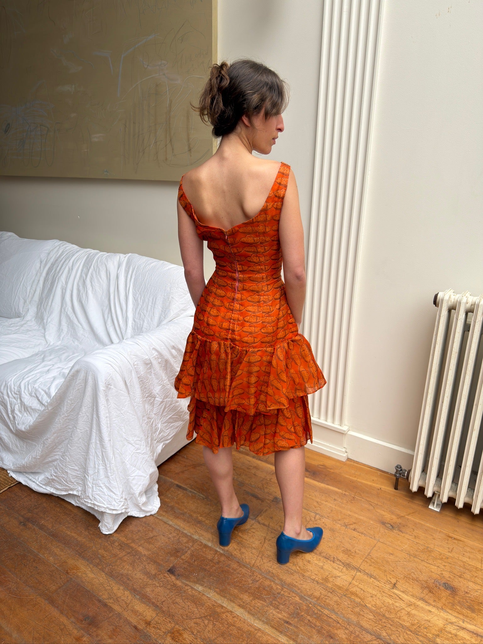 Fruit Basket Ruffle Dress - Orange