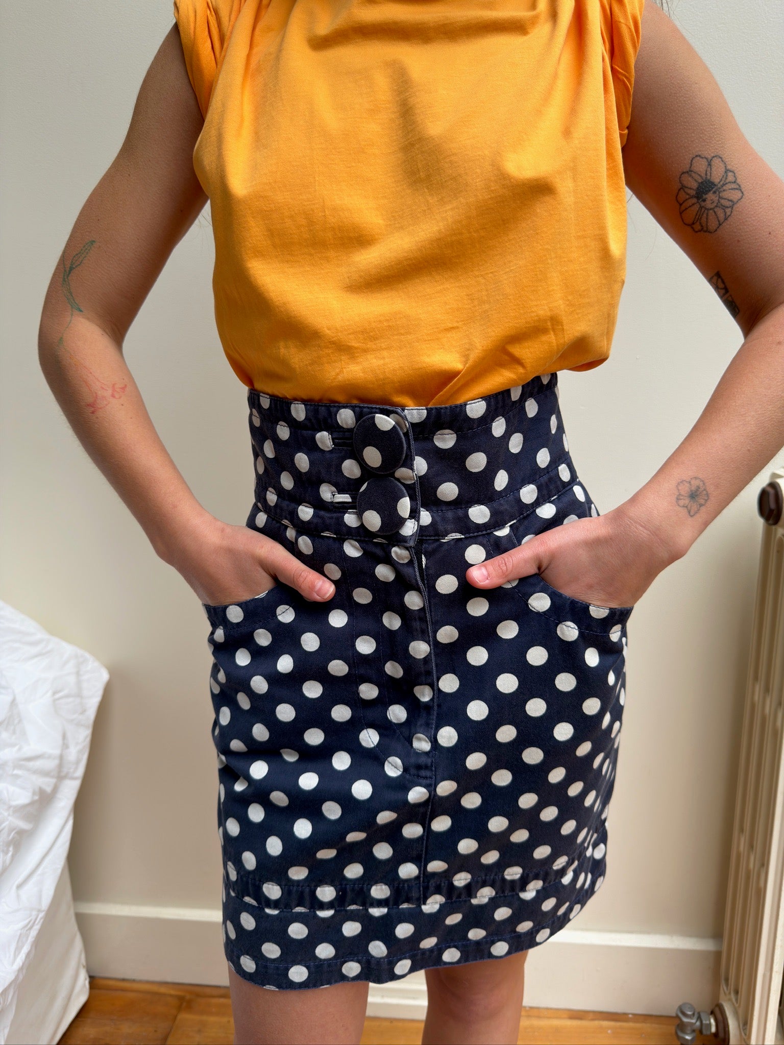 Moschino Jeans Mini Skirt - Denim/White Polka