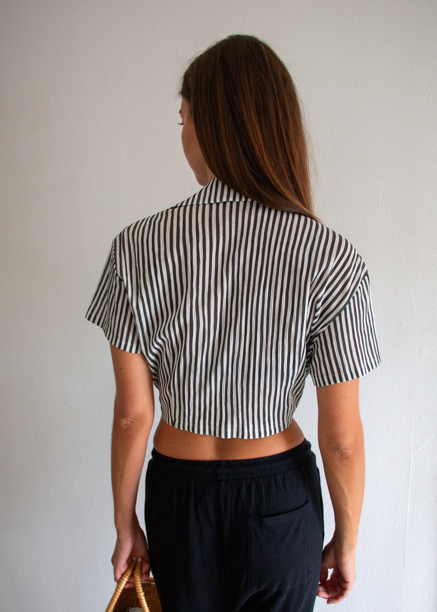 Response 12 Cropped Wrap Top - Black/White Stripe