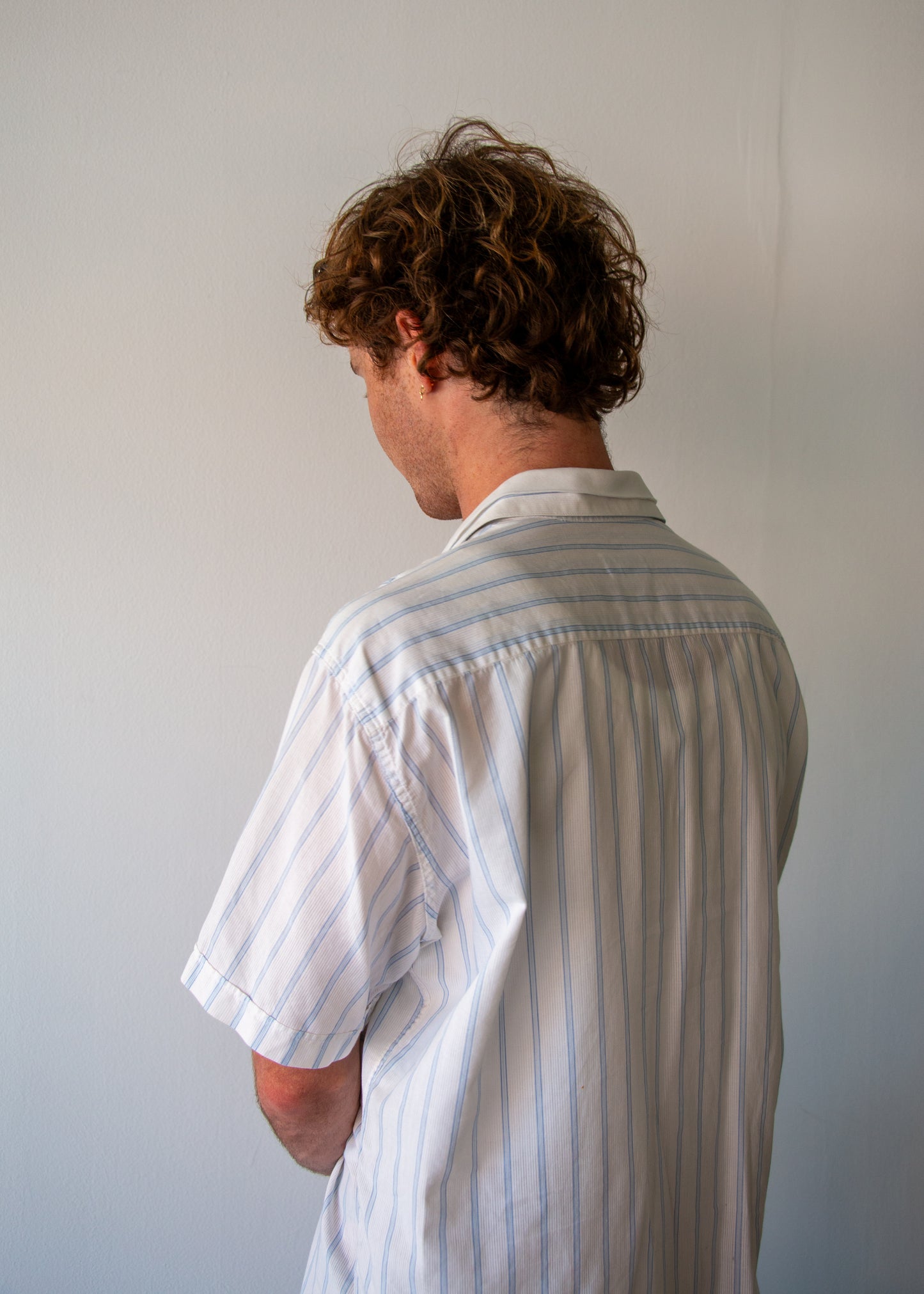 Chemise Mode Double Collar Button Down - White/Blue Stripe