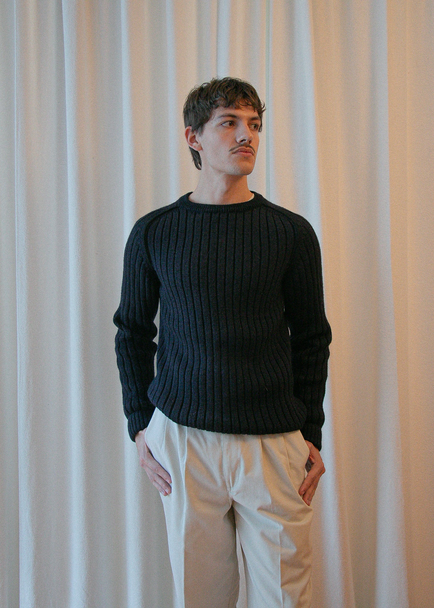 Sovrano Ribbed Wool Knit - Dark Blue