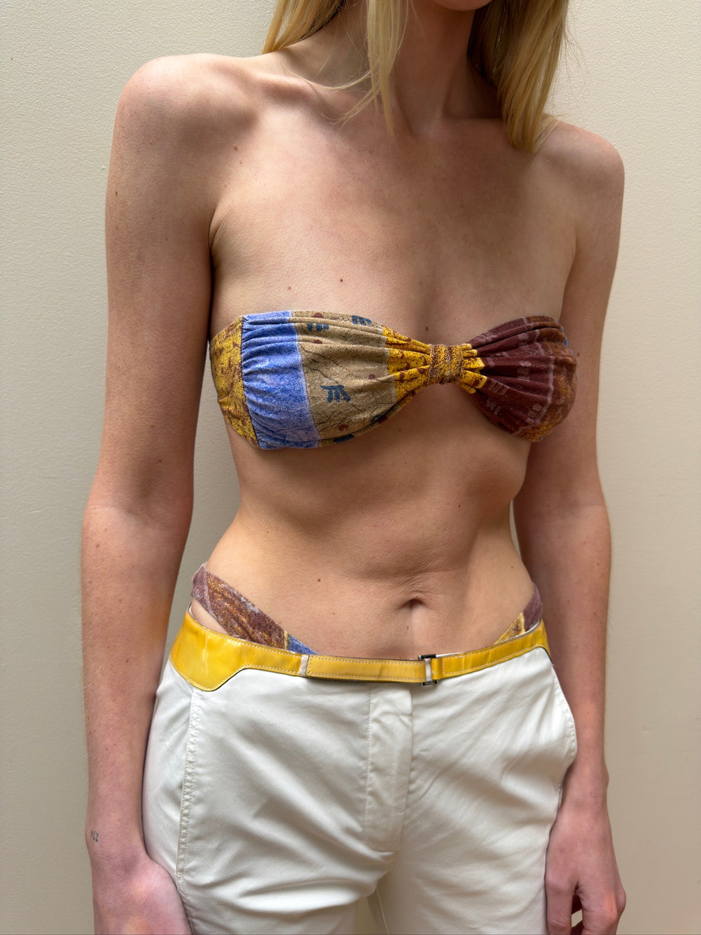 Vintage Striped/Graphic Bikini - Blue/Brown/Yellow