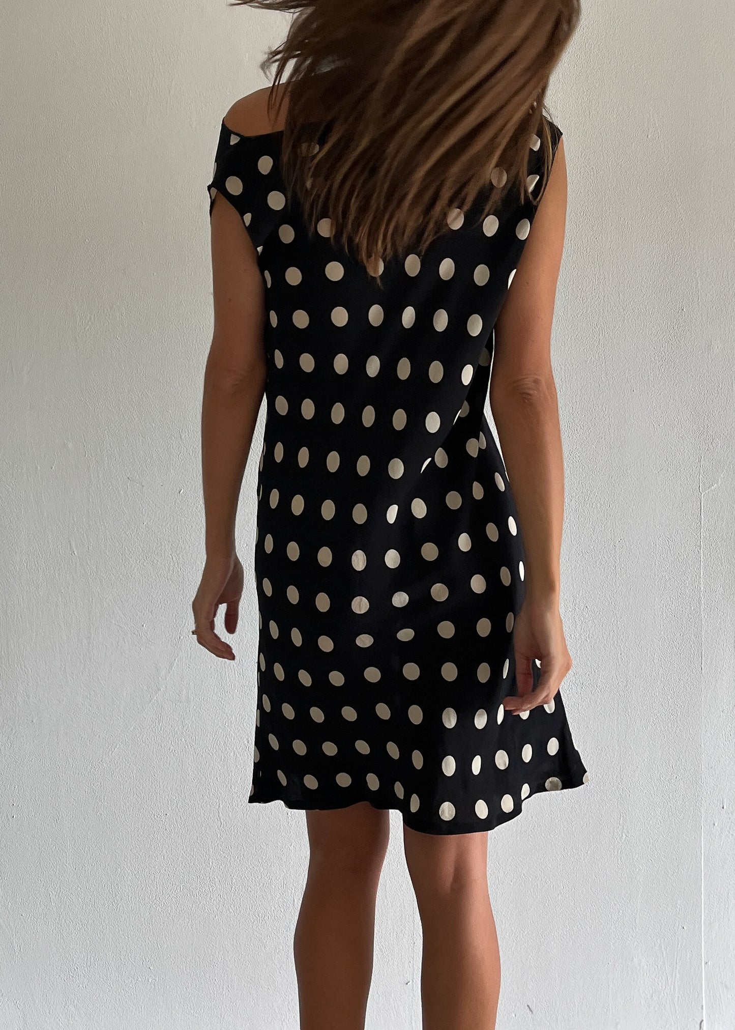 Cowl Neck Midi Dress - Black/Cream Polka