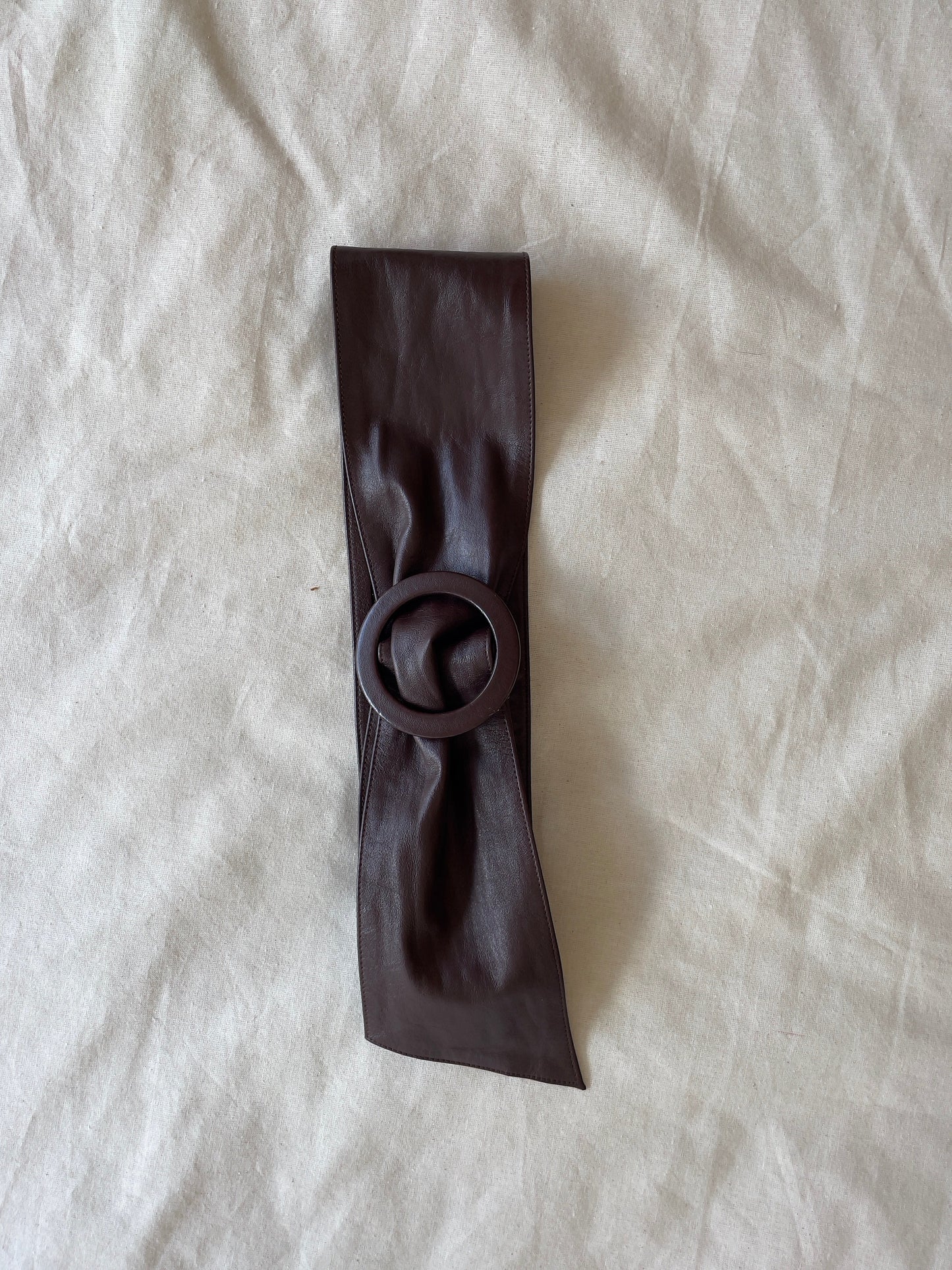 Leather Belt with Round Buckle - Brown