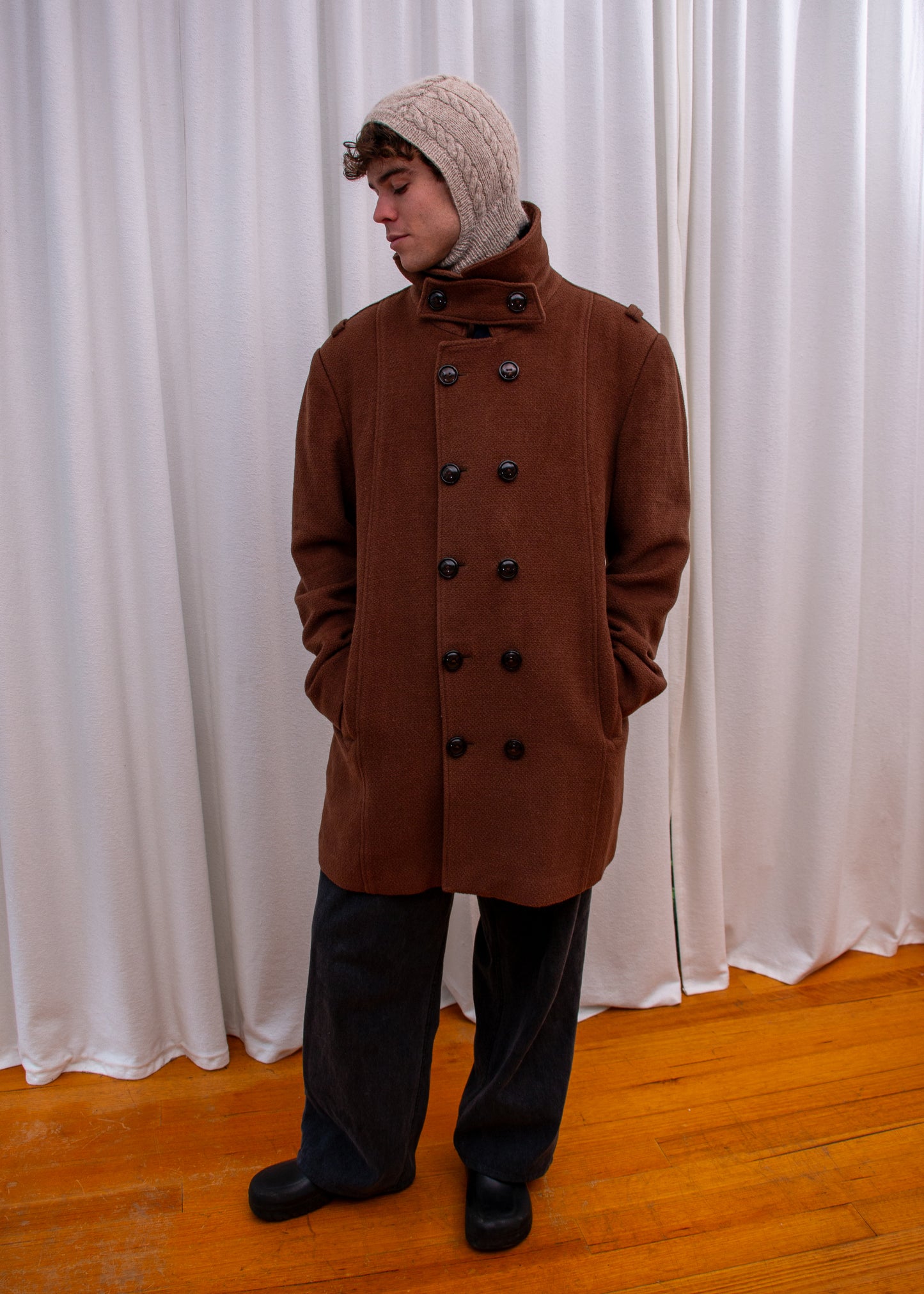 Mock Neck Coat - Brown