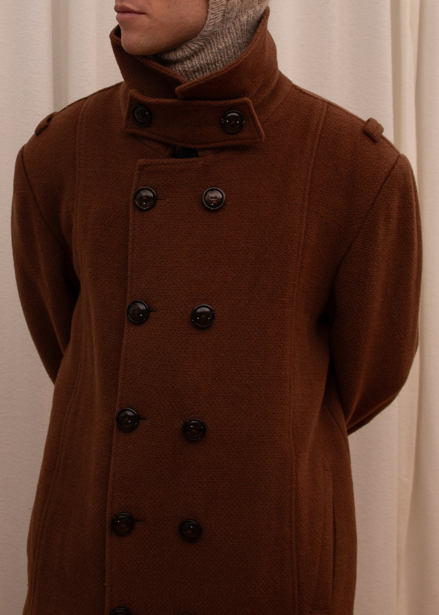 Mock Neck Coat - Brown