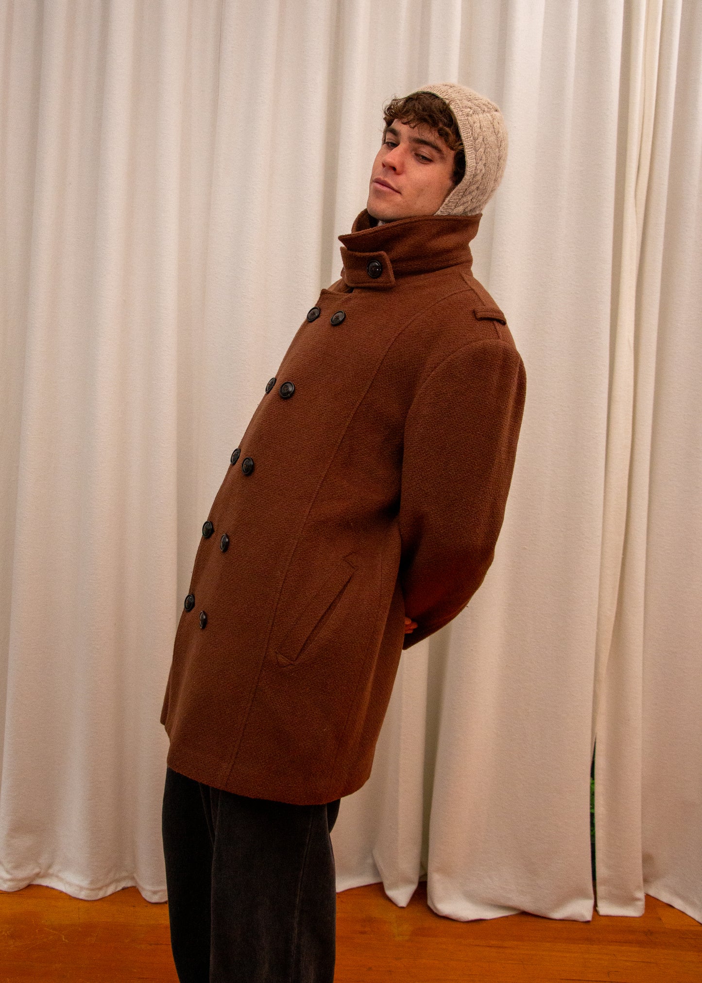 Mock Neck Coat - Brown