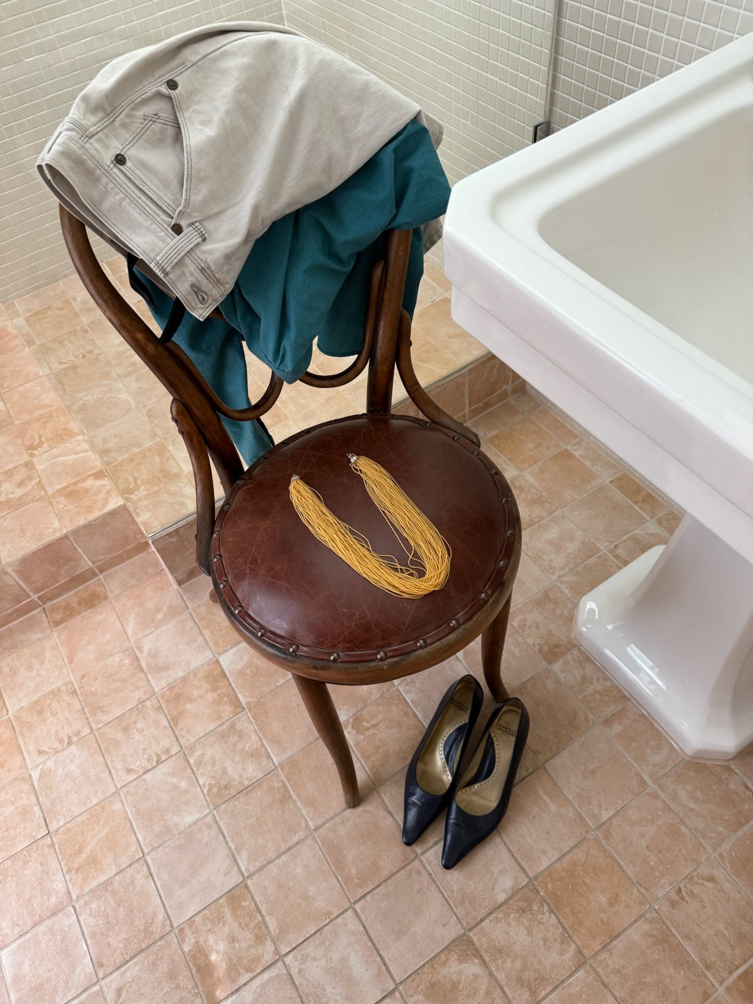 Antique Layered Bead Necklace - Yellow