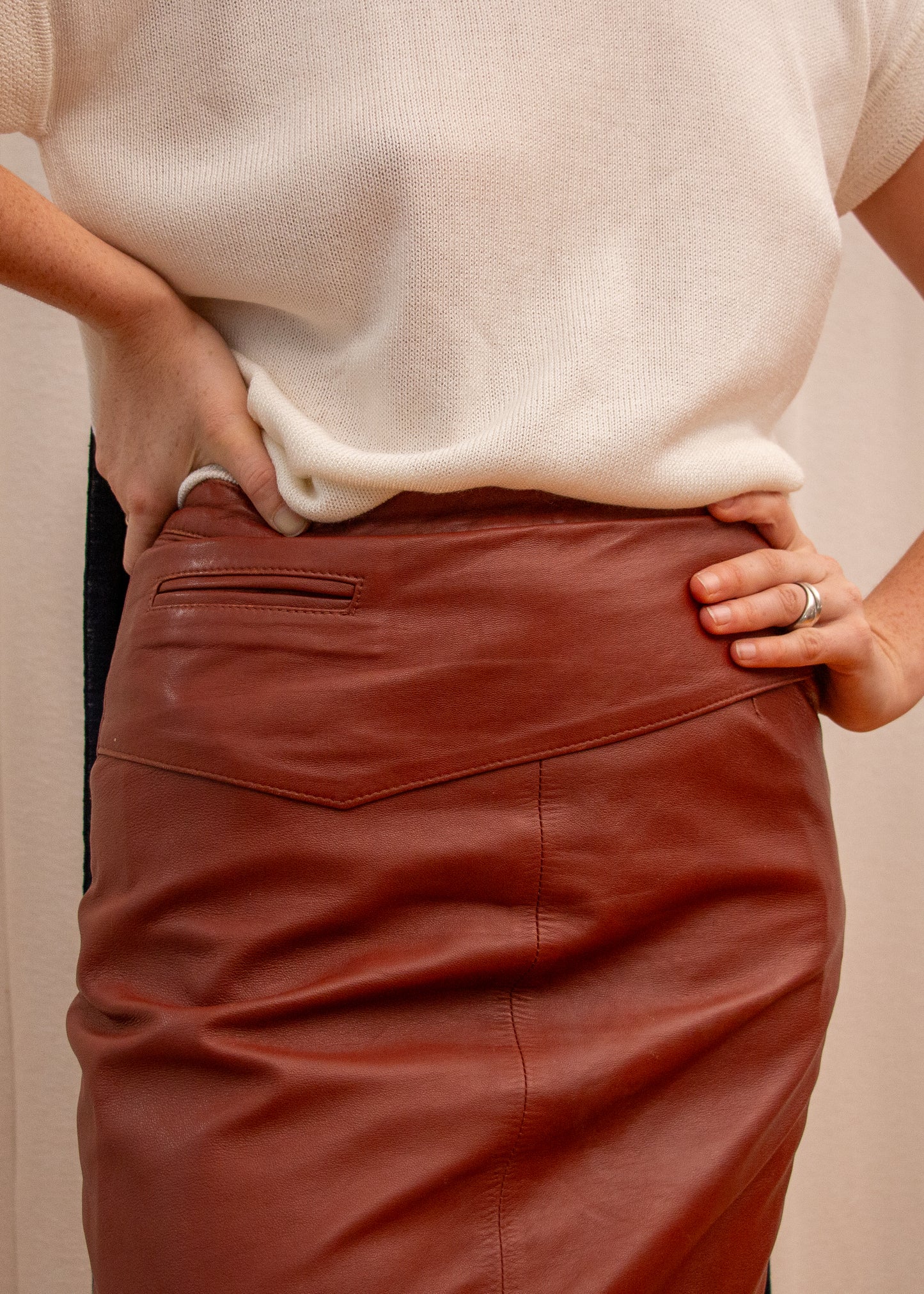 Zip Leather Skirt - Rust